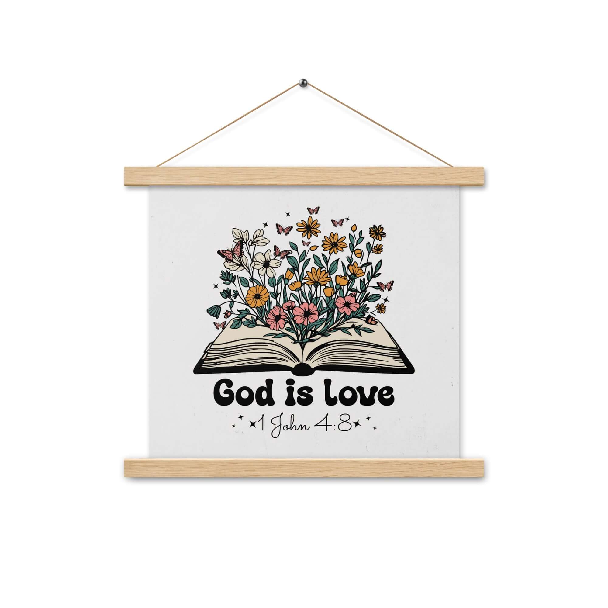 1 John 4:8 Bible Verse, God is Love Enhanced Matte Paper Poster With Hanger Wall Art Oak 14″×14″