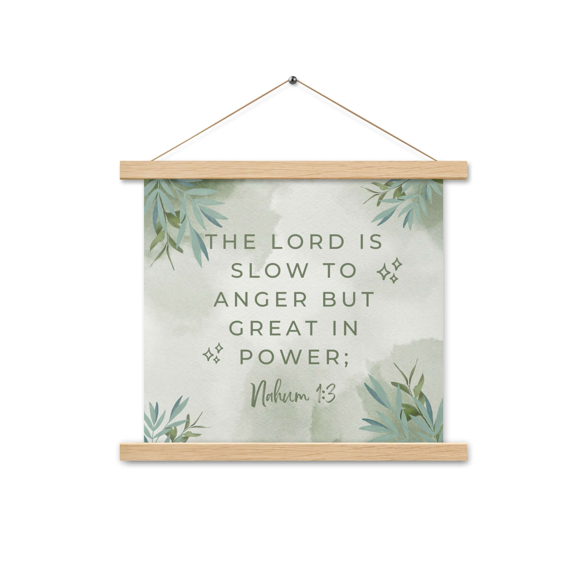 Nahum 1:3 Bible Verse, The Lord is slow Enhanced Matte Paper Poster With Hanger Wall Art Oak 14″×14″