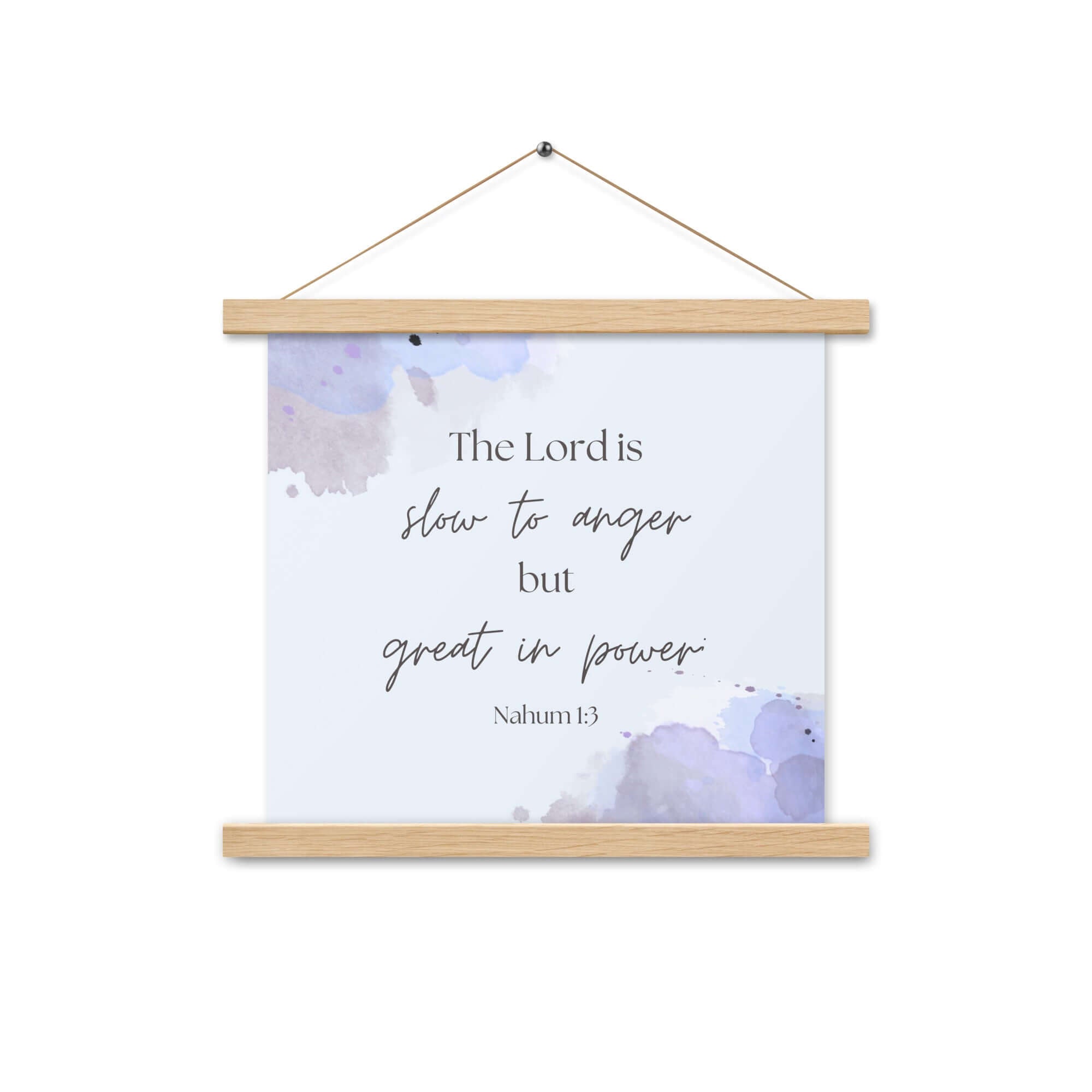 Nahum 1:3 Bible Verse, great in power Enhanced Matte Paper Poster With Hanger Wall Art Oak 14″×14″