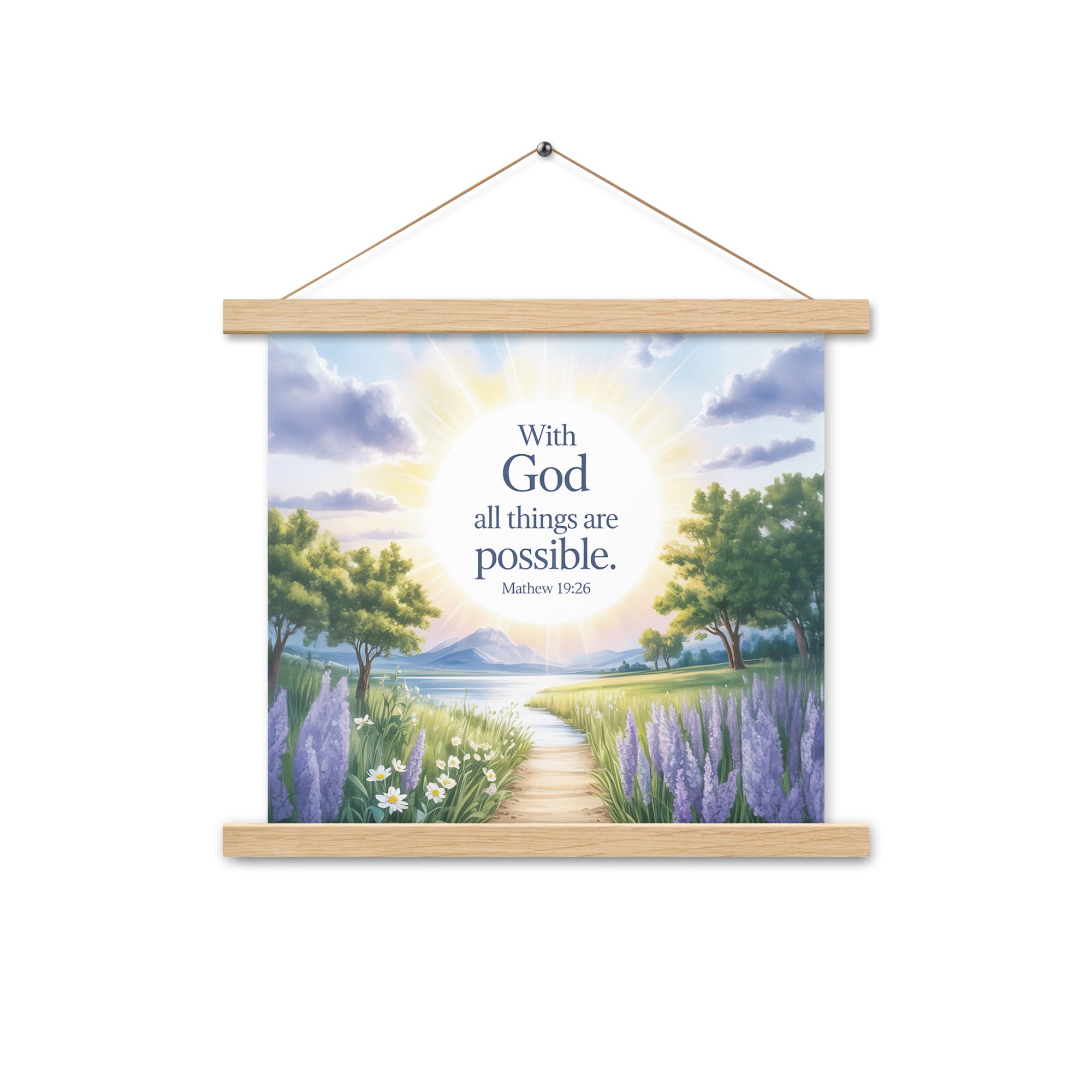 Matthew 19:26 Bible Verse Looking at Enhanced Matte Paper Poster With Hanger Oak 14″×14″
