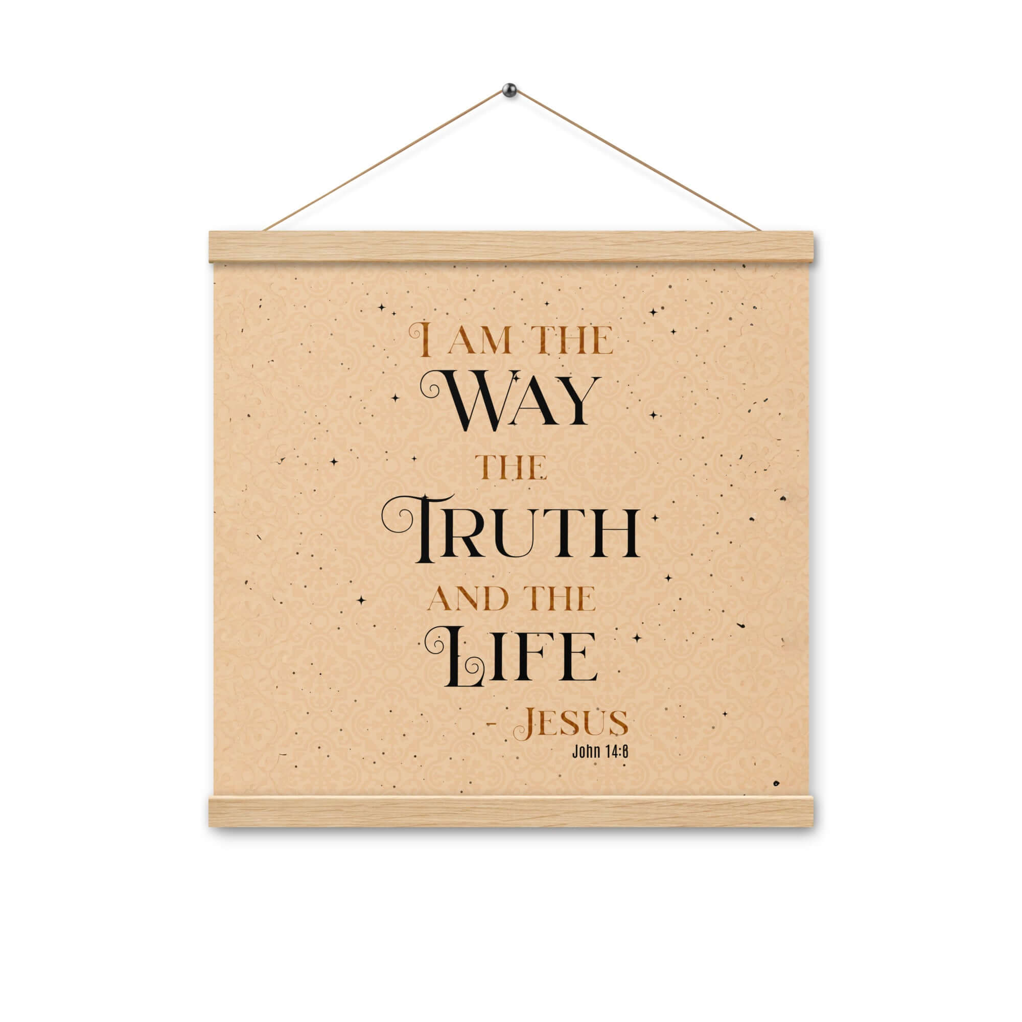 John 14:6 Bible Verse, Color Text Brown Background Enhanced Matte Paper Poster With Hanger Wall Art Oak 16″×16″