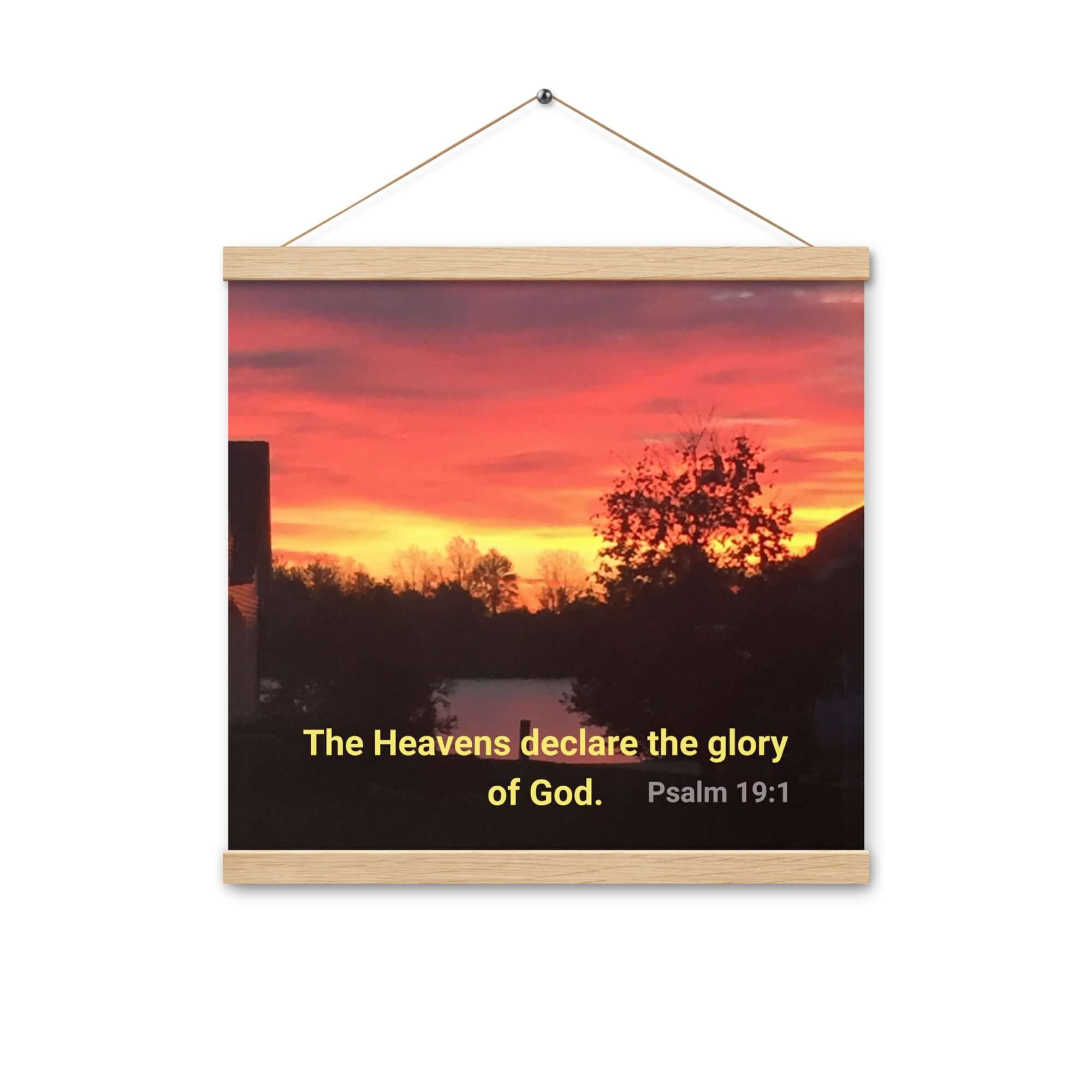 Psalm 19:1 Bible Verse, Sunset Glory Enhanced Matte Paper Poster With Hanger Wall Art Oak 16″×16″