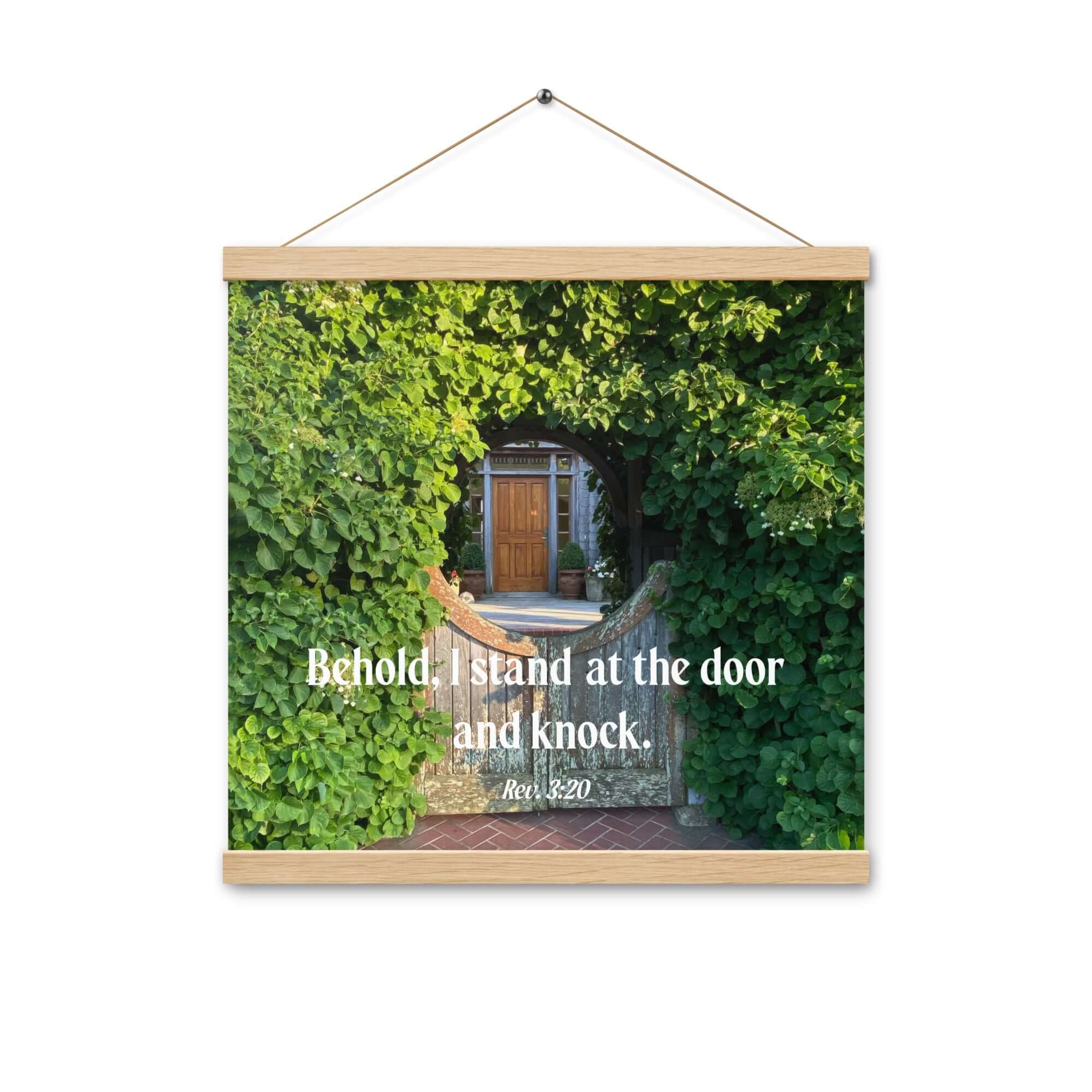 Revelation 3:20 Bible Verse, Garden Doorway Enhanced Matte Paper Poster With Hanger Wall Art Oak 16″×16″