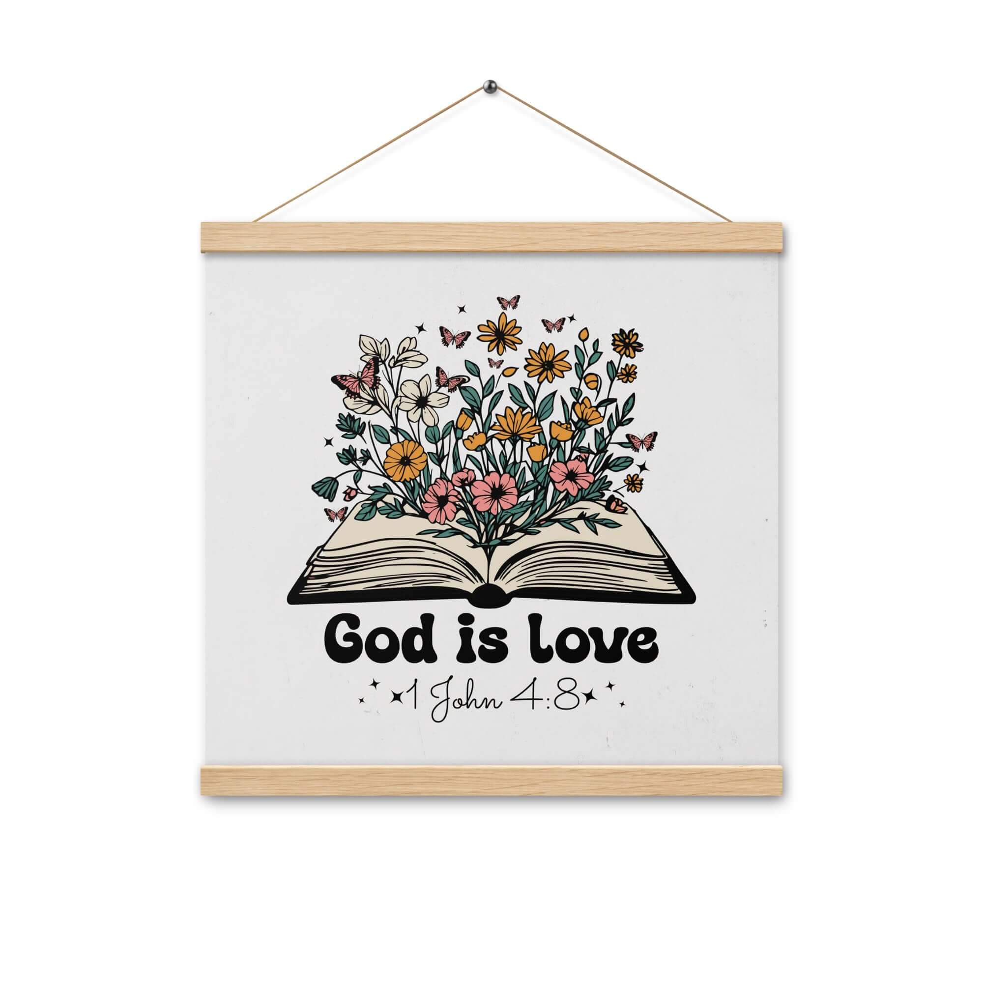 1 John 4:8 Bible Verse, God is Love Enhanced Matte Paper Poster With Hanger Wall Art Oak 16″×16″