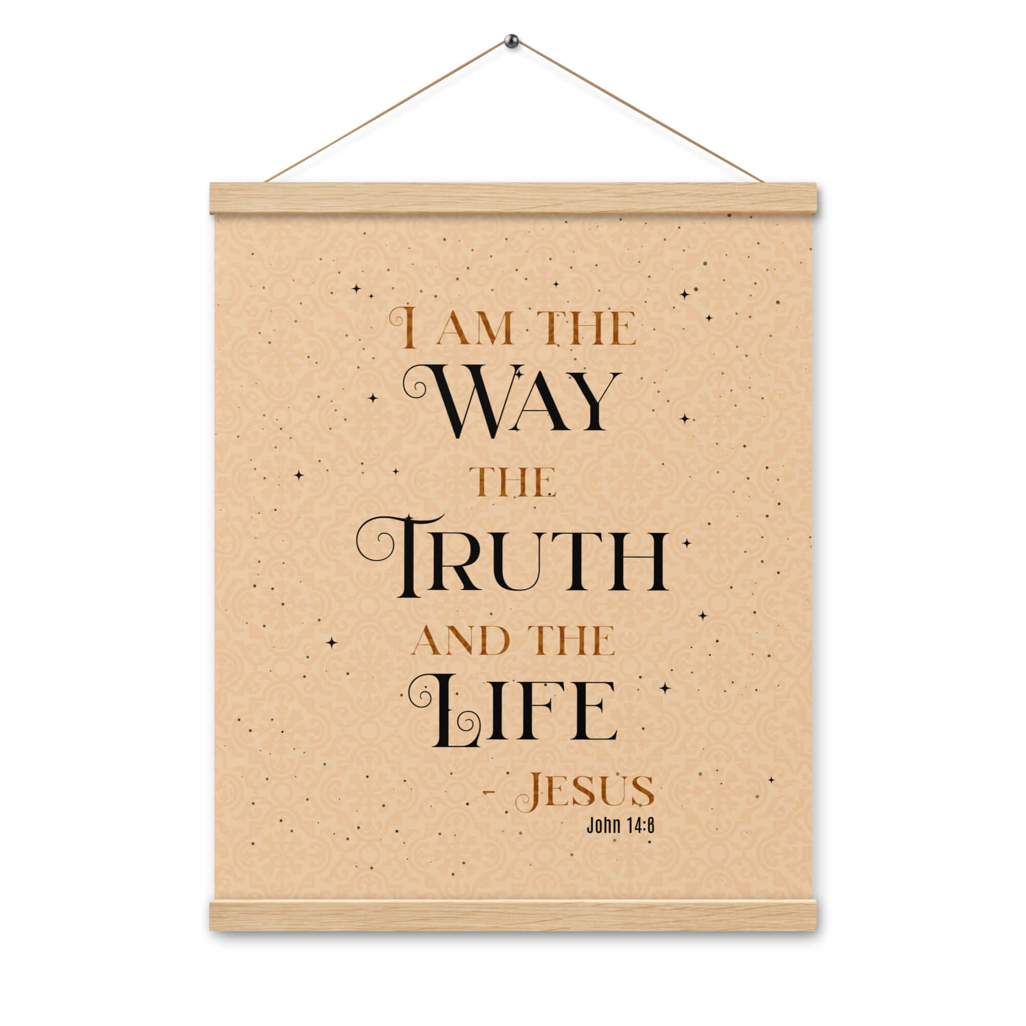 John 14:6 Bible Verse, Color Text Brown Background Enhanced Matte Paper Poster With Hanger Wall Art