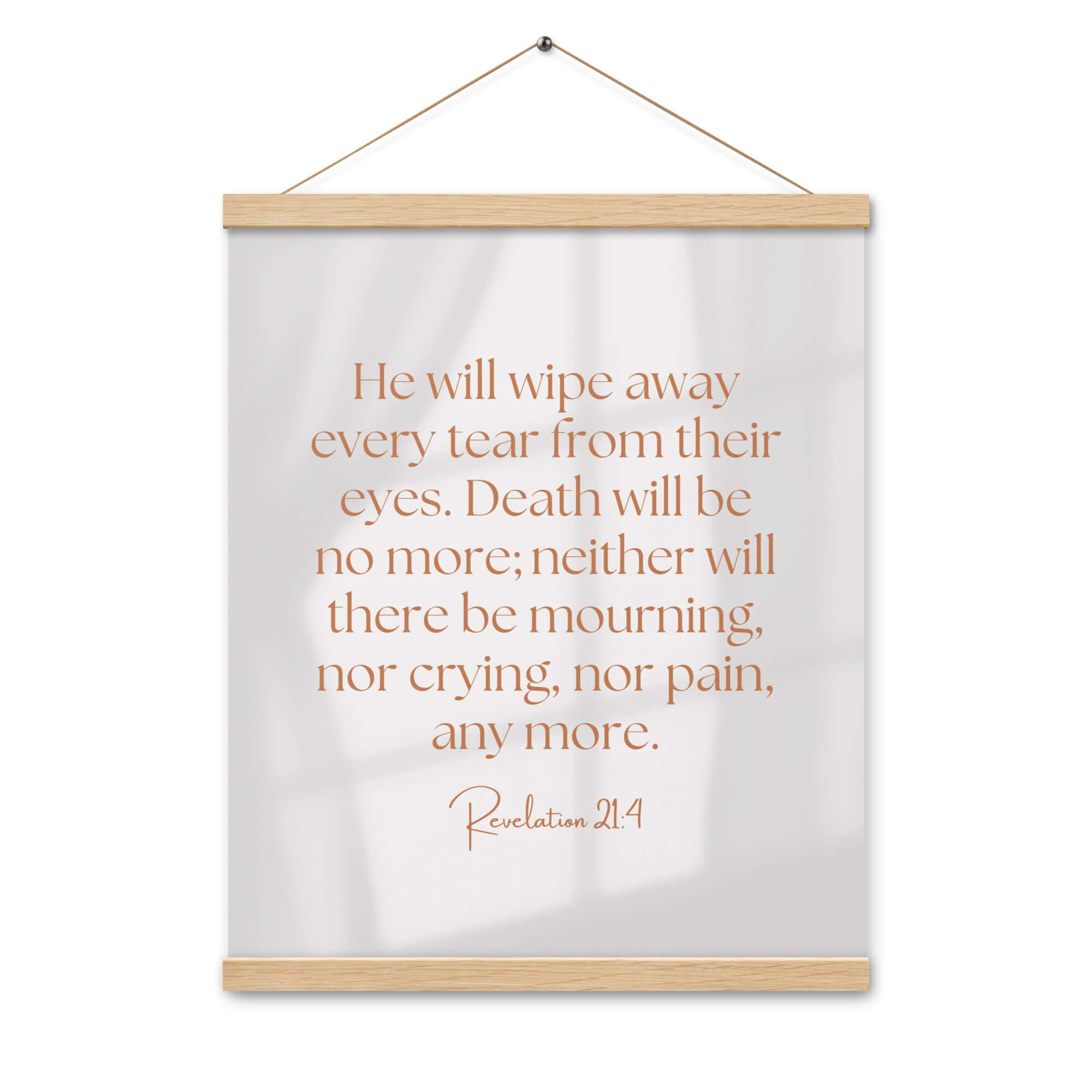 Revelation 21:4 Bible Verse, He will wipe Enhanced Matte Paper Poster With Hanger Wall Art
