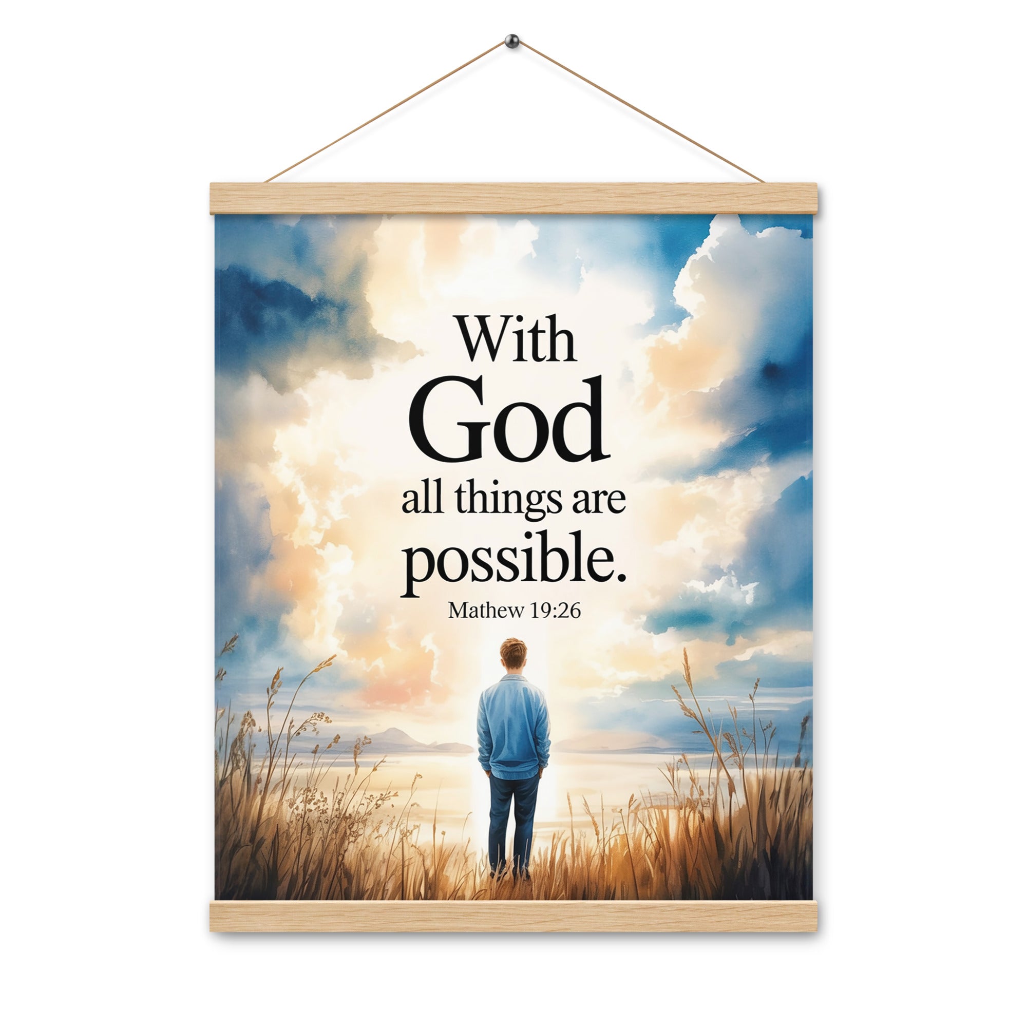 Matthew 19:26 Bible Verse Jesus Enhanced Matte Paper Poster With Hanger
