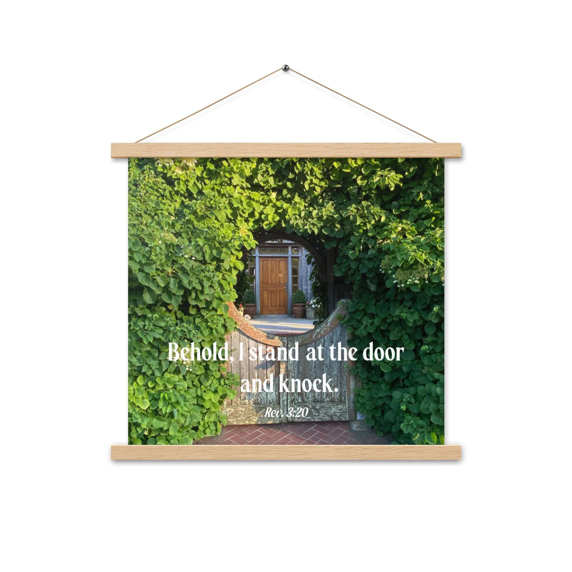 Revelation 3:20 Bible Verse, Garden Doorway Enhanced Matte Paper Poster With Hanger Wall Art Oak 18″×18″