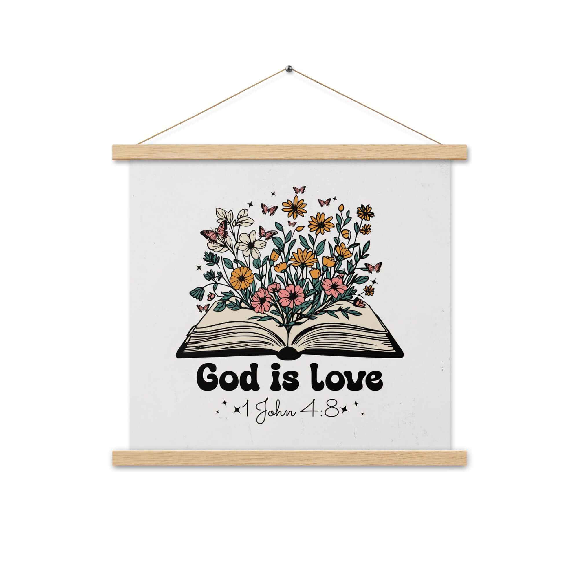 1 John 4:8 Bible Verse, God is Love Enhanced Matte Paper Poster With Hanger Wall Art Oak 18″×18″