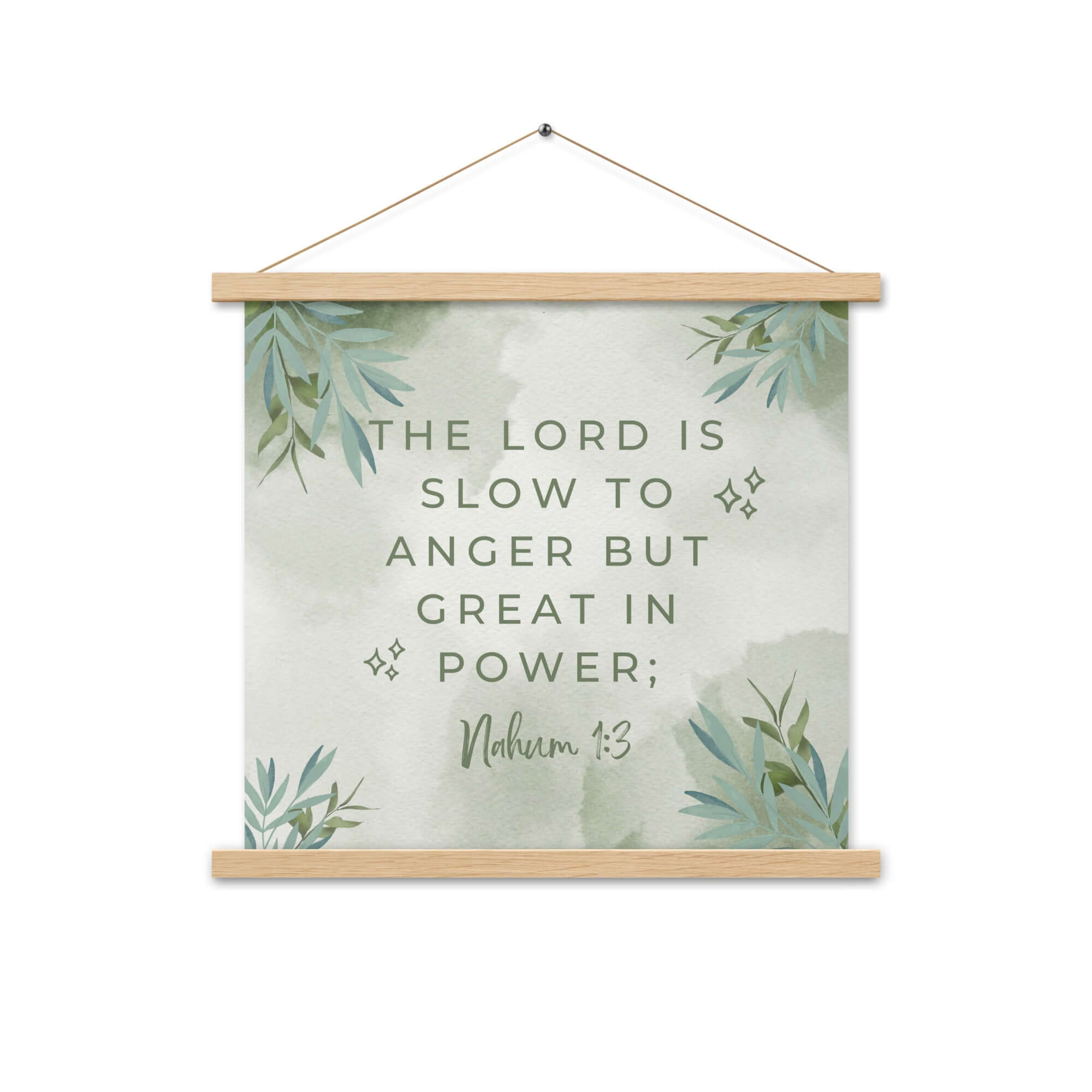 Nahum 1:3 Bible Verse, The Lord is slow Enhanced Matte Paper Poster With Hanger Wall Art Oak 18″×18″