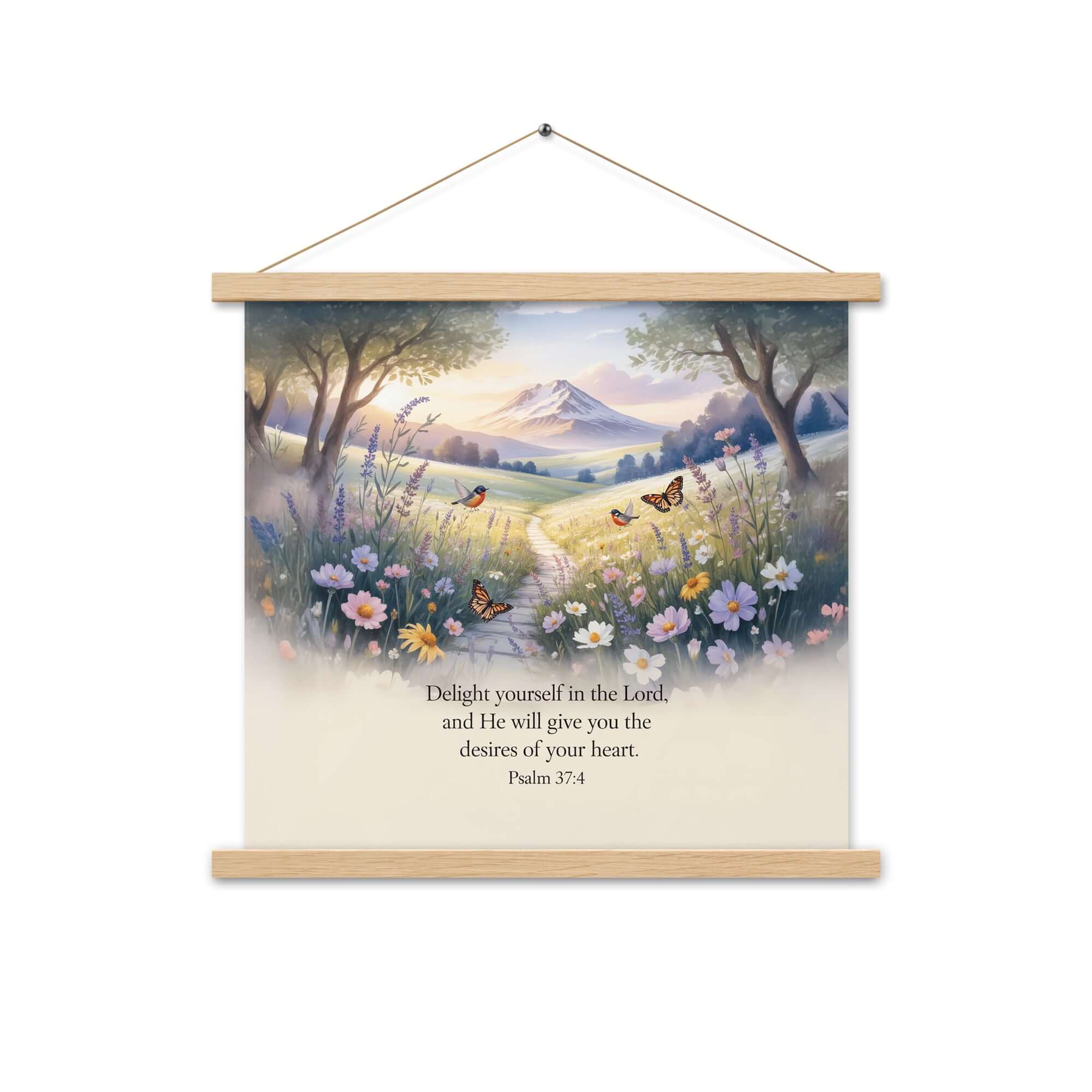 Psalm 37:4 Bible Verse, Delight Enhanced Matte Paper Poster With Hanger Oak 18″×18″