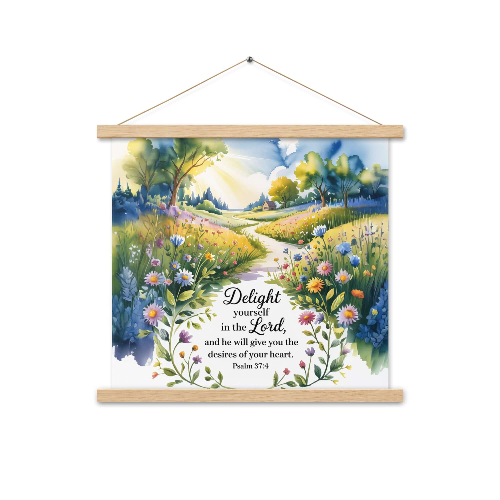 Psalm 37:4 Bible Verse, desires Enhanced Matte Paper Poster With Hanger Oak 18″×18″