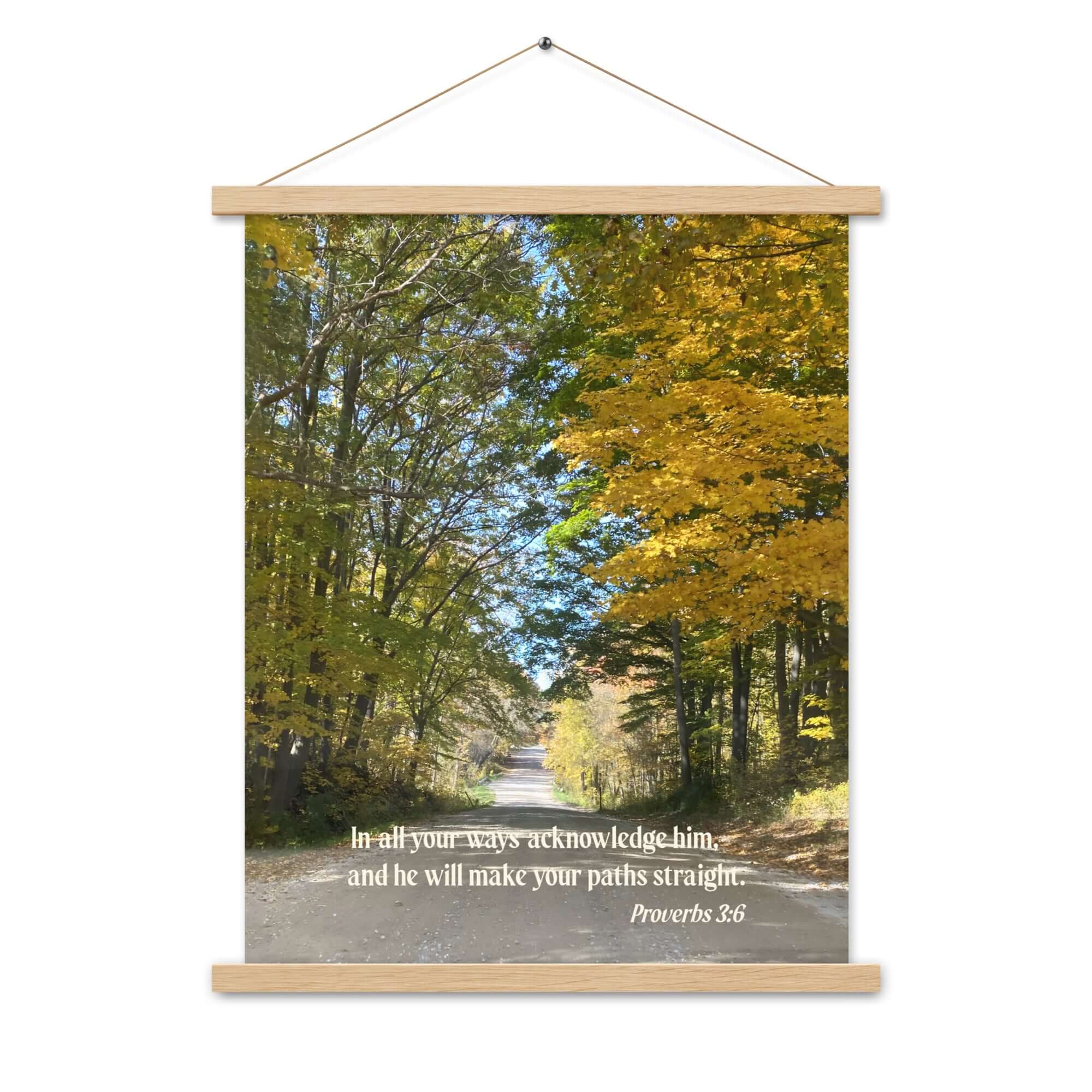 Proverbs 3:6 Bible Verse, Fall Road Enhanced Matte Paper Poster With Hanger Wall Art