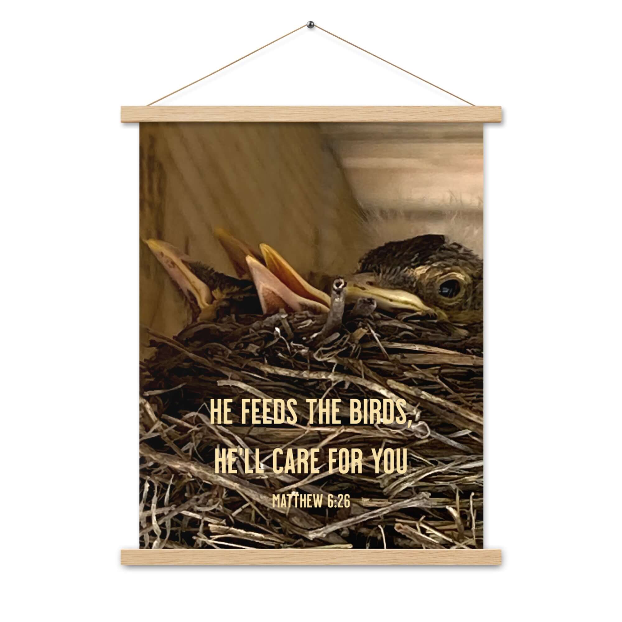 Matthew 6:26 Baby Robins, He'll Care for You Enhanced Matte Paper Poster With Hanger Wall Art