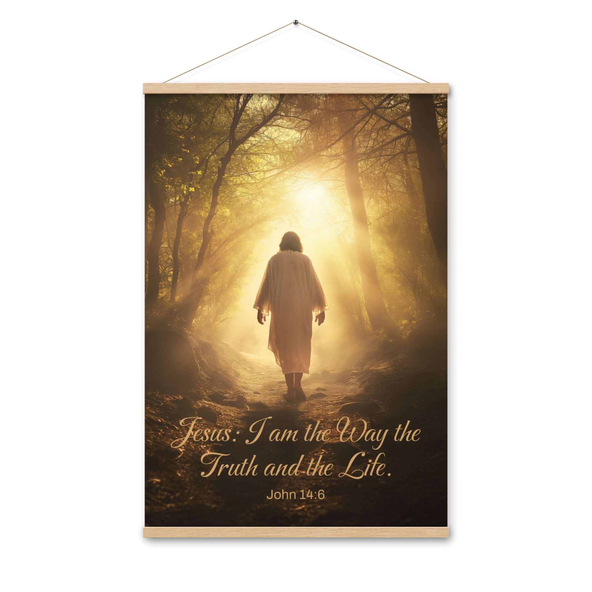 John 14:6 Bible Verse, Forest Image Enhanced Matte Paper Poster With Hanger Wall Art Oak 24″×36″
