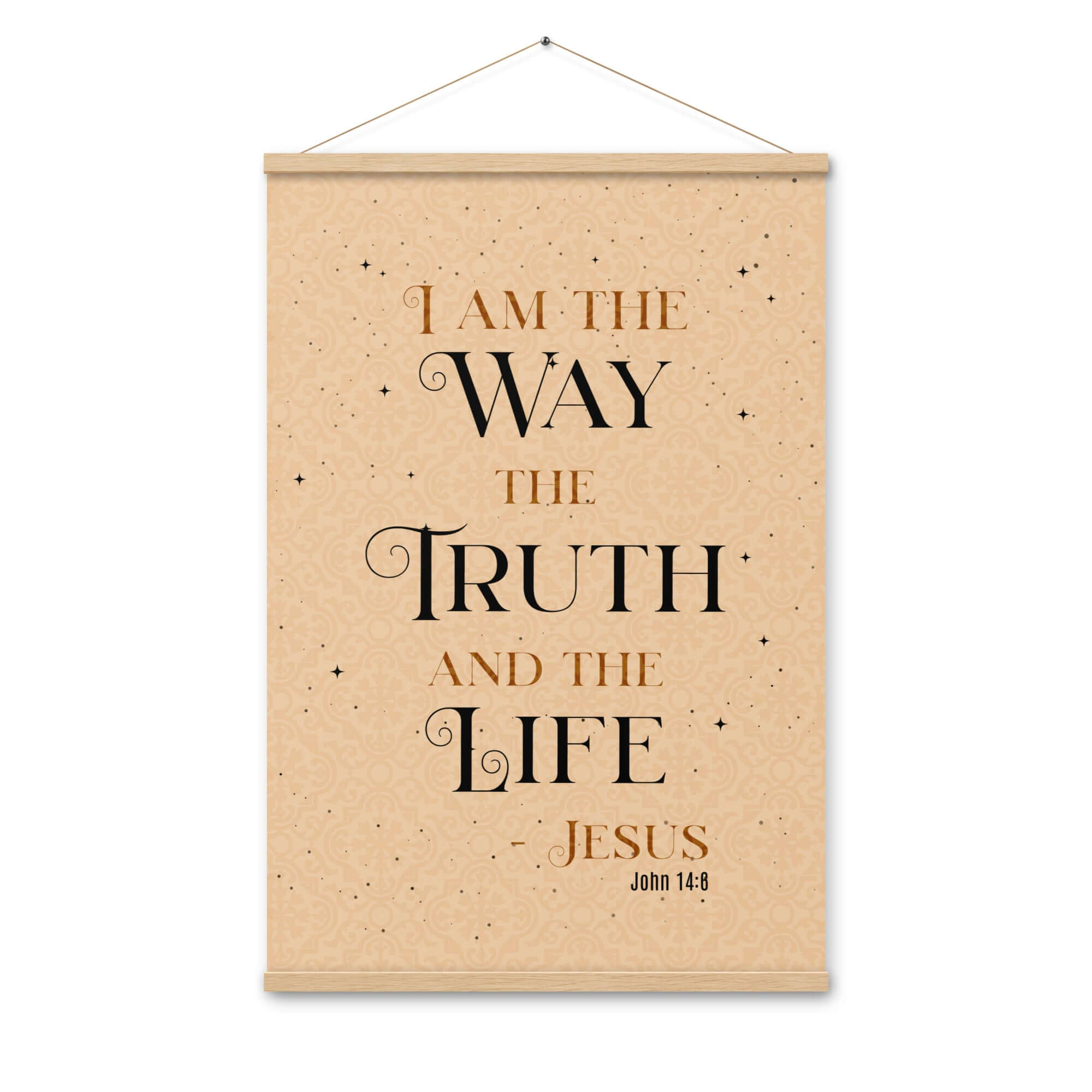John 14:6 Bible Verse, Color Text Brown Background Enhanced Matte Paper Poster With Hanger Wall Art Oak 24″×36″
