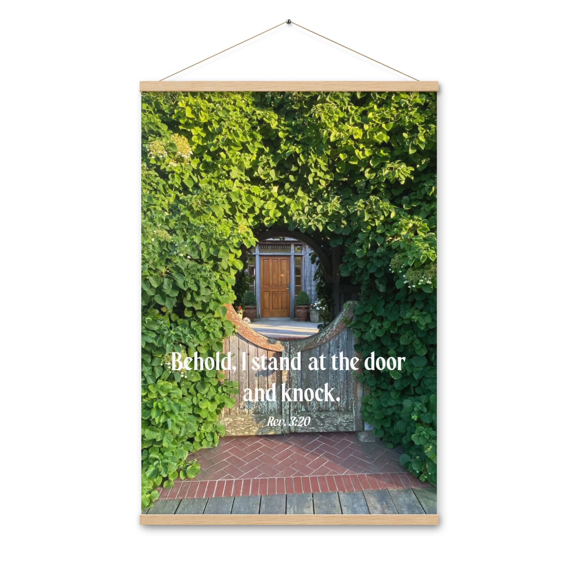 Revelation 3:20 Bible Verse, Garden Doorway Enhanced Matte Paper Poster With Hanger Wall Art Oak 24″×36″