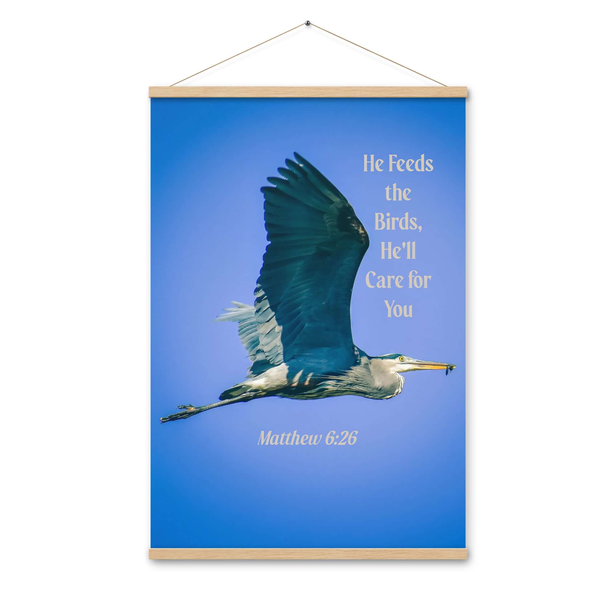 Matthew 6:26 Graceful Heron, He'll Care for You Enhanced Matte Paper Poster With Hanger Wall Art Oak 24″×36″