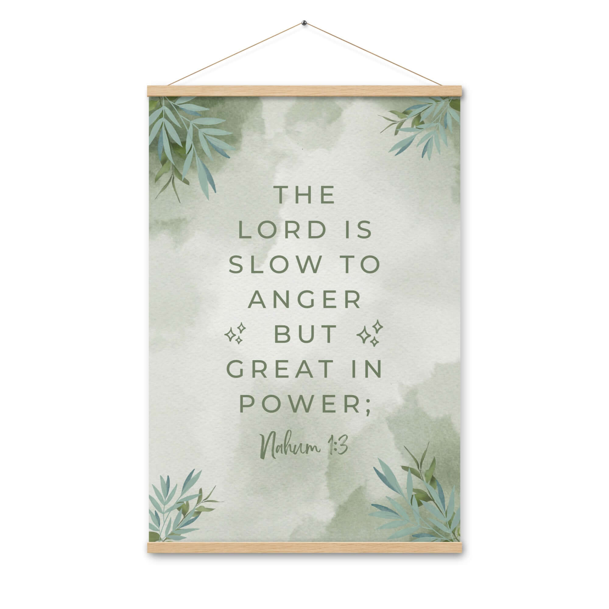 Nahum 1:3 Bible Verse, The Lord is slow Enhanced Matte Paper Poster With Hanger Wall Art Oak 24″×36″