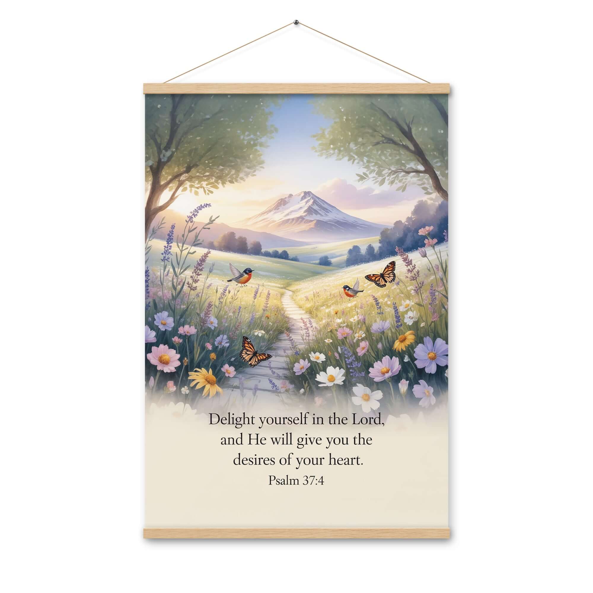 Psalm 37:4 Bible Verse, Delight Enhanced Matte Paper Poster With Hanger Oak 24″×36″