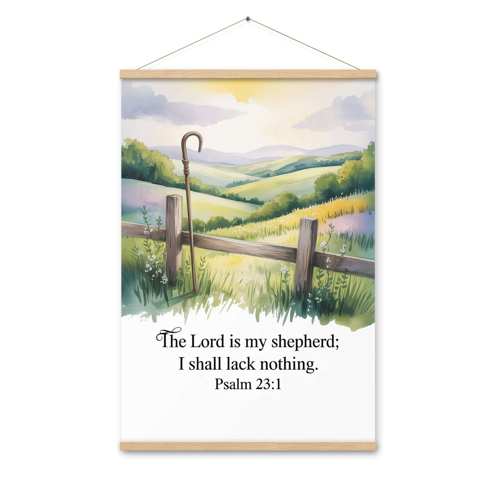 Psalm 23:1 Bible Verse, Lack Enhanced Matte Paper Poster With Hanger Oak 24″×36″