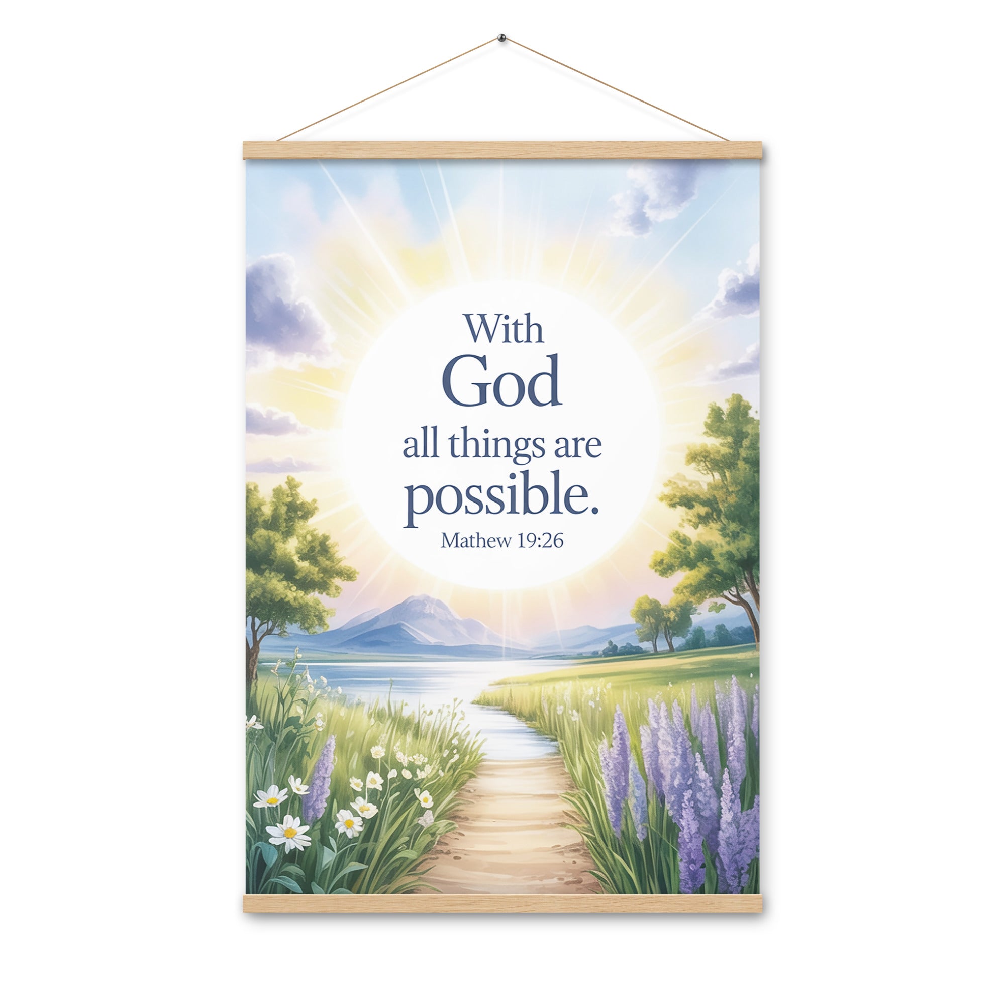 Matthew 19:26 Bible Verse Looking at Enhanced Matte Paper Poster With Hanger Oak 24″×36″