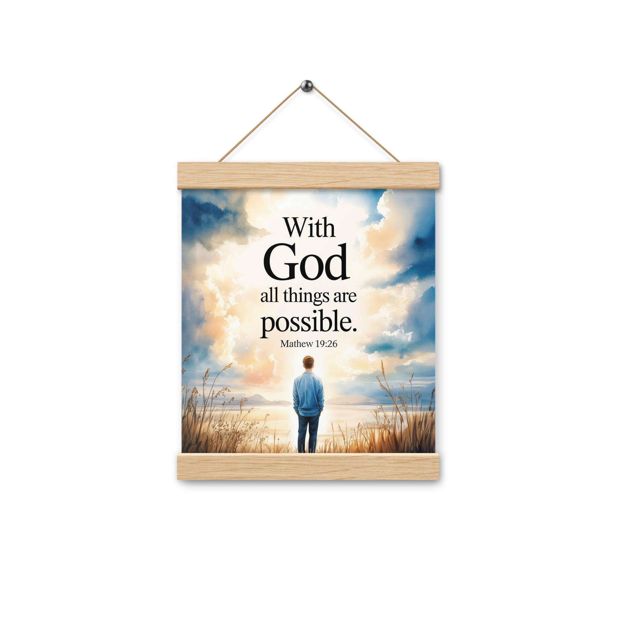 Matthew 19:26 Bible Verse Jesus Enhanced Matte Paper Poster With Hanger