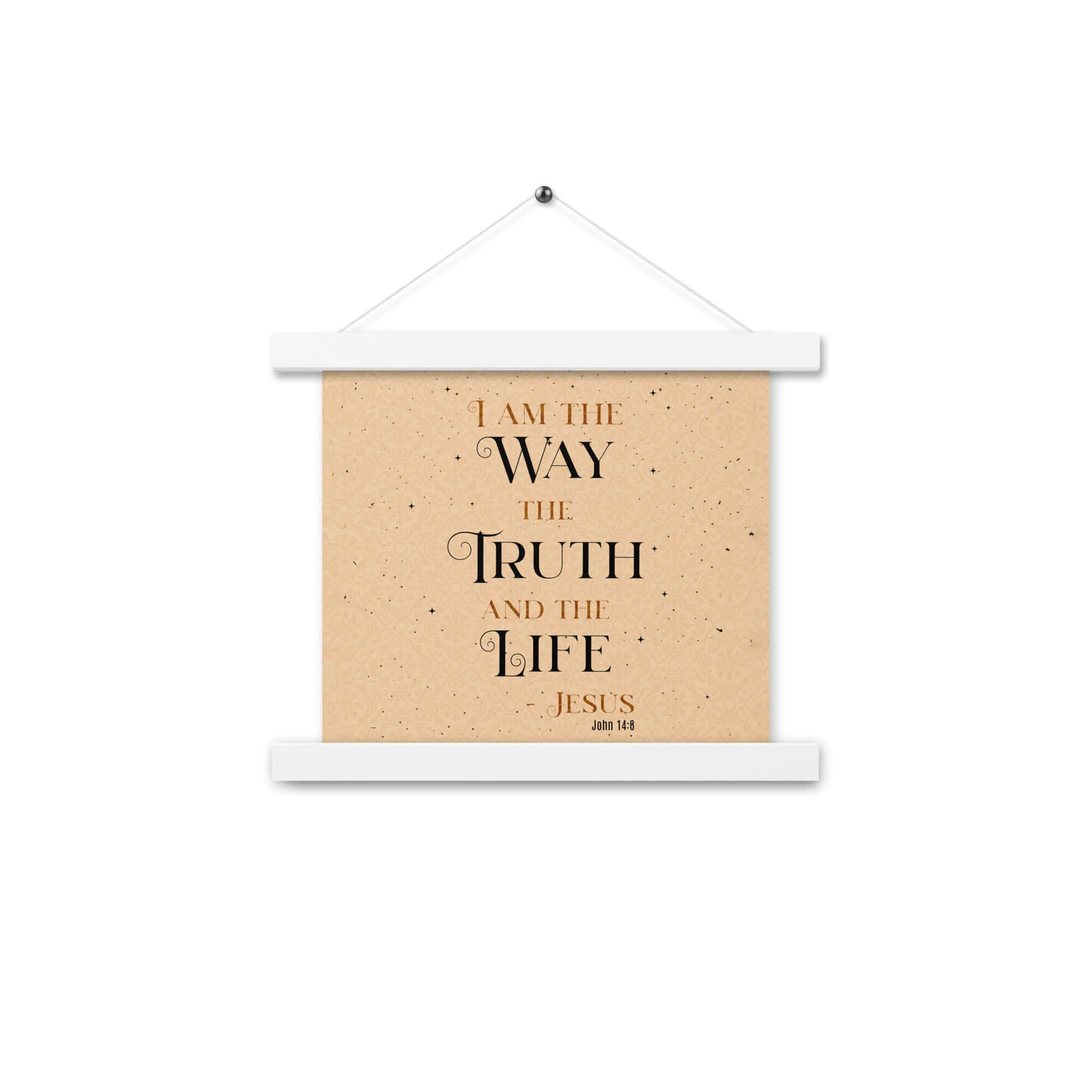 John 14:6 Bible Verse, Color Text Brown Background Enhanced Matte Paper Poster With Hanger Wall Art White 10″×10″