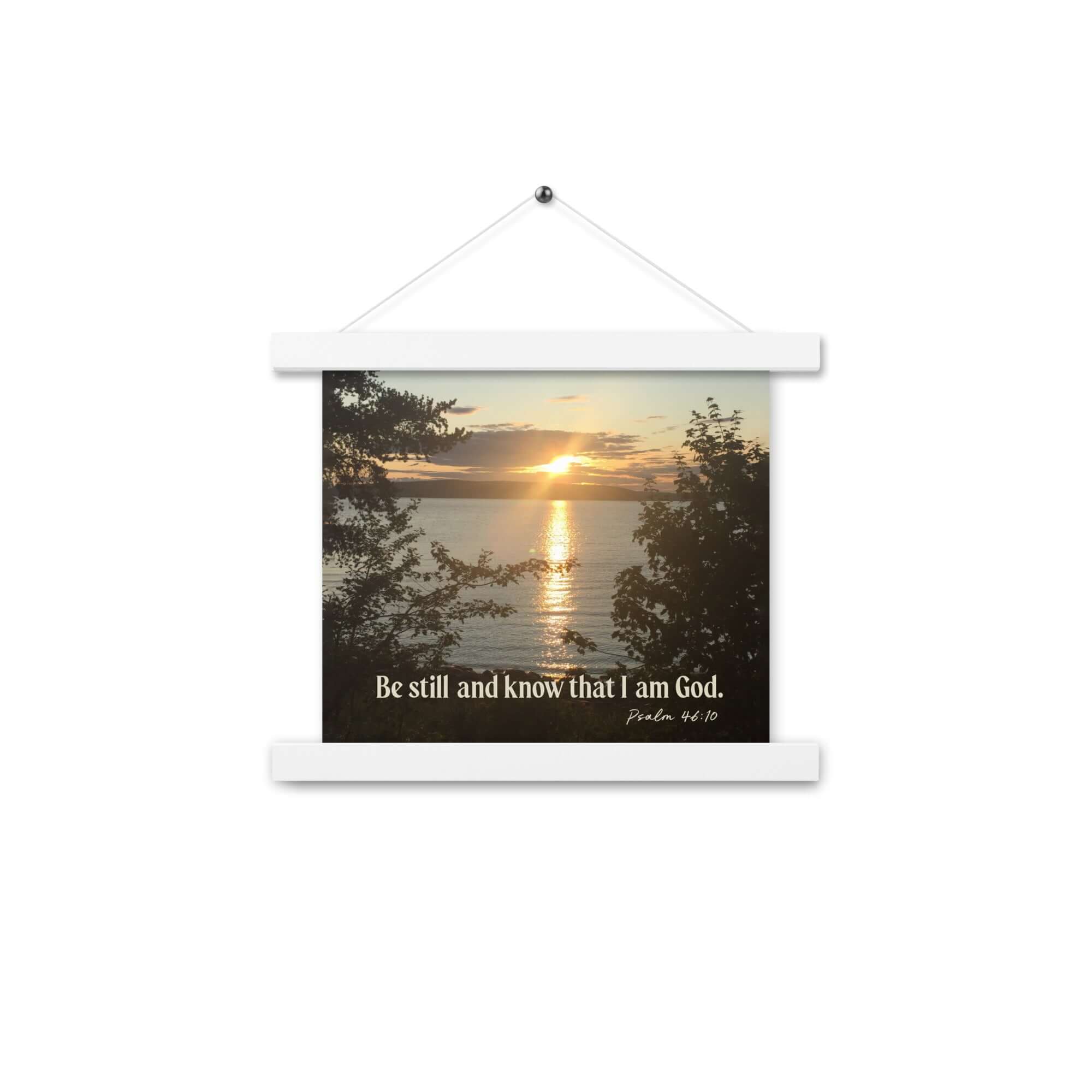 Psalm 46:10 Bible Verse, Sunset Glory Enhanced Matte Paper Poster With Hanger Wall Art White 10″×10″
