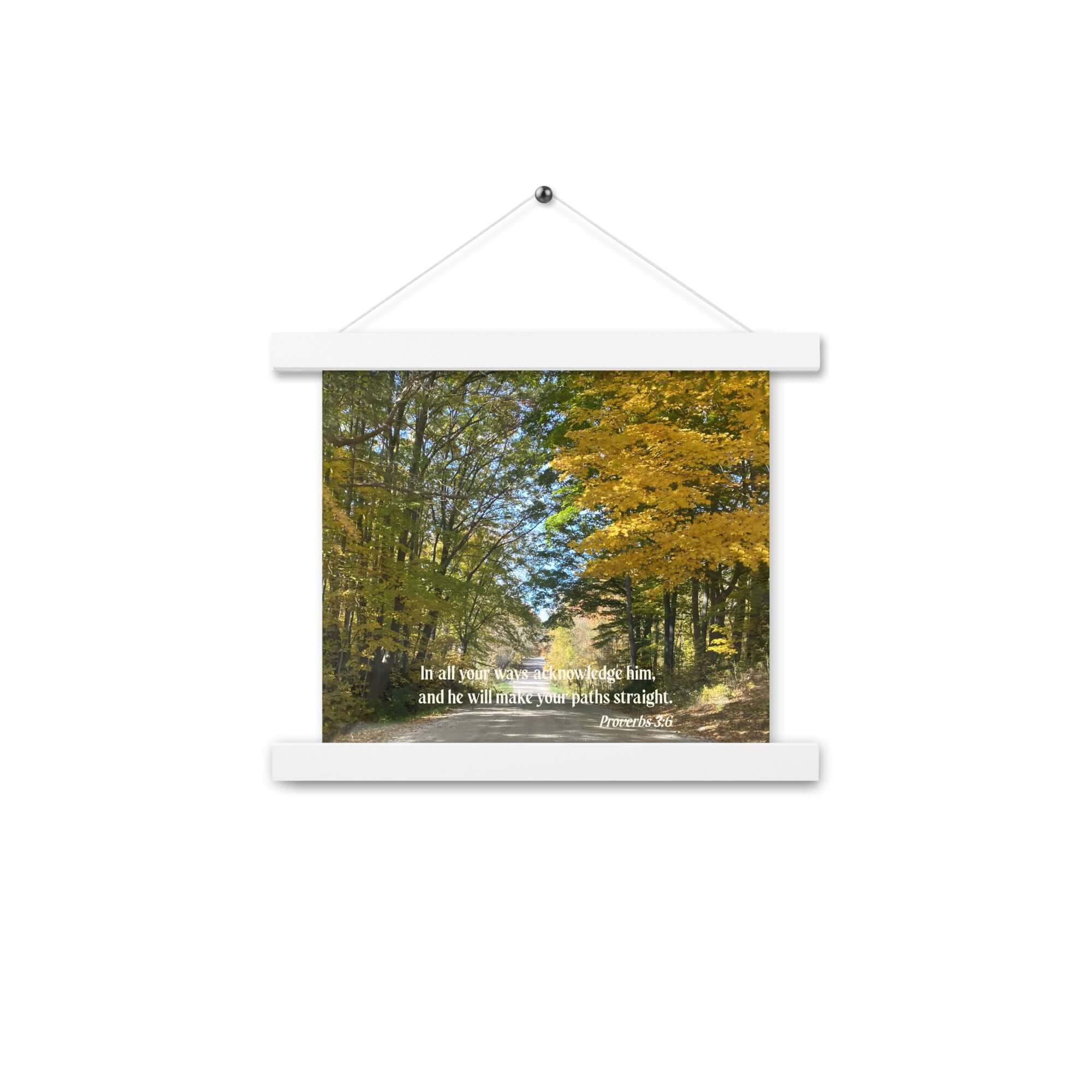 Proverbs 3:6 Bible Verse, Fall Road Enhanced Matte Paper Poster With Hanger Wall Art White 10″×10″