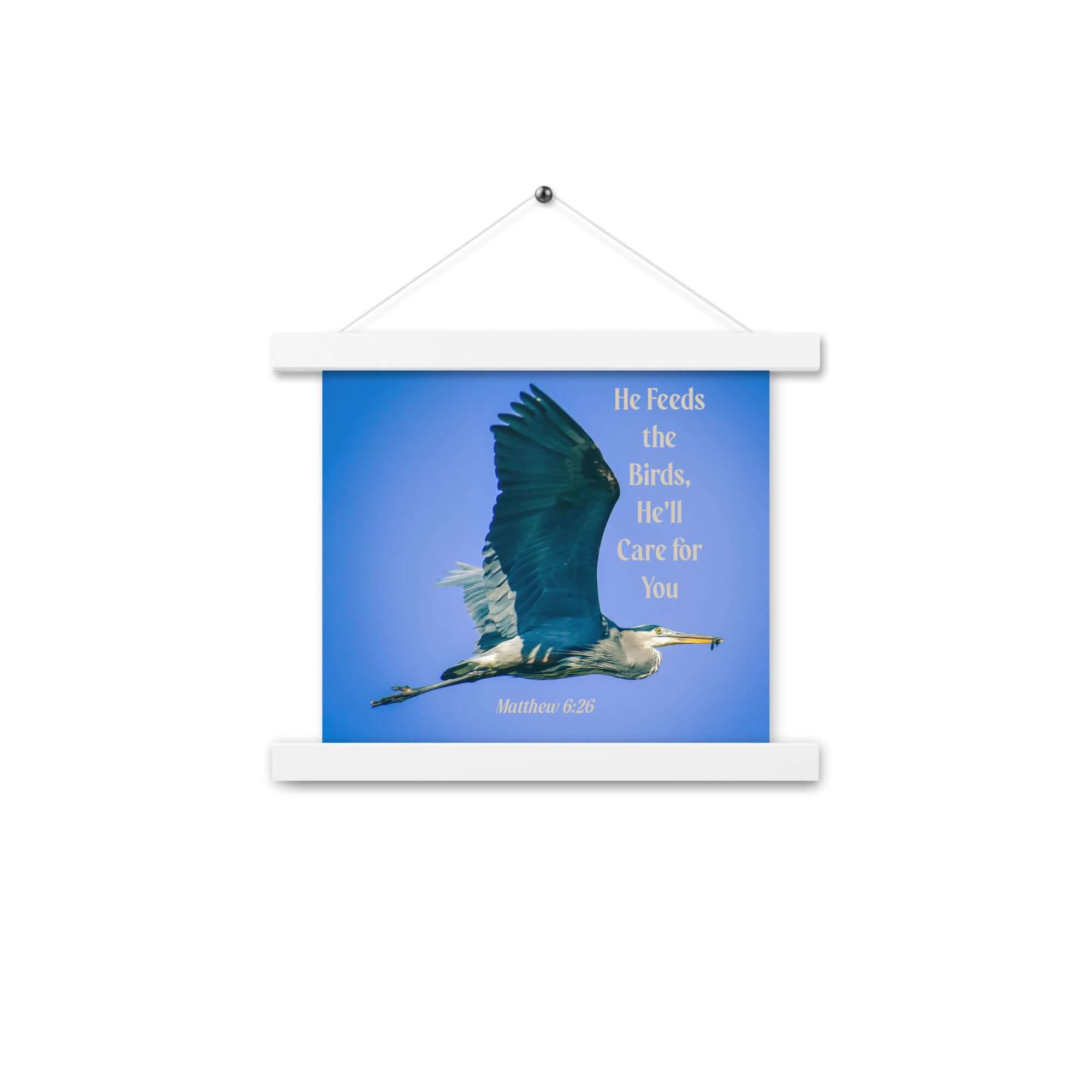 Matthew 6:26 Graceful Heron, He'll Care for You Enhanced Matte Paper Poster With Hanger Wall Art White 10″×10″