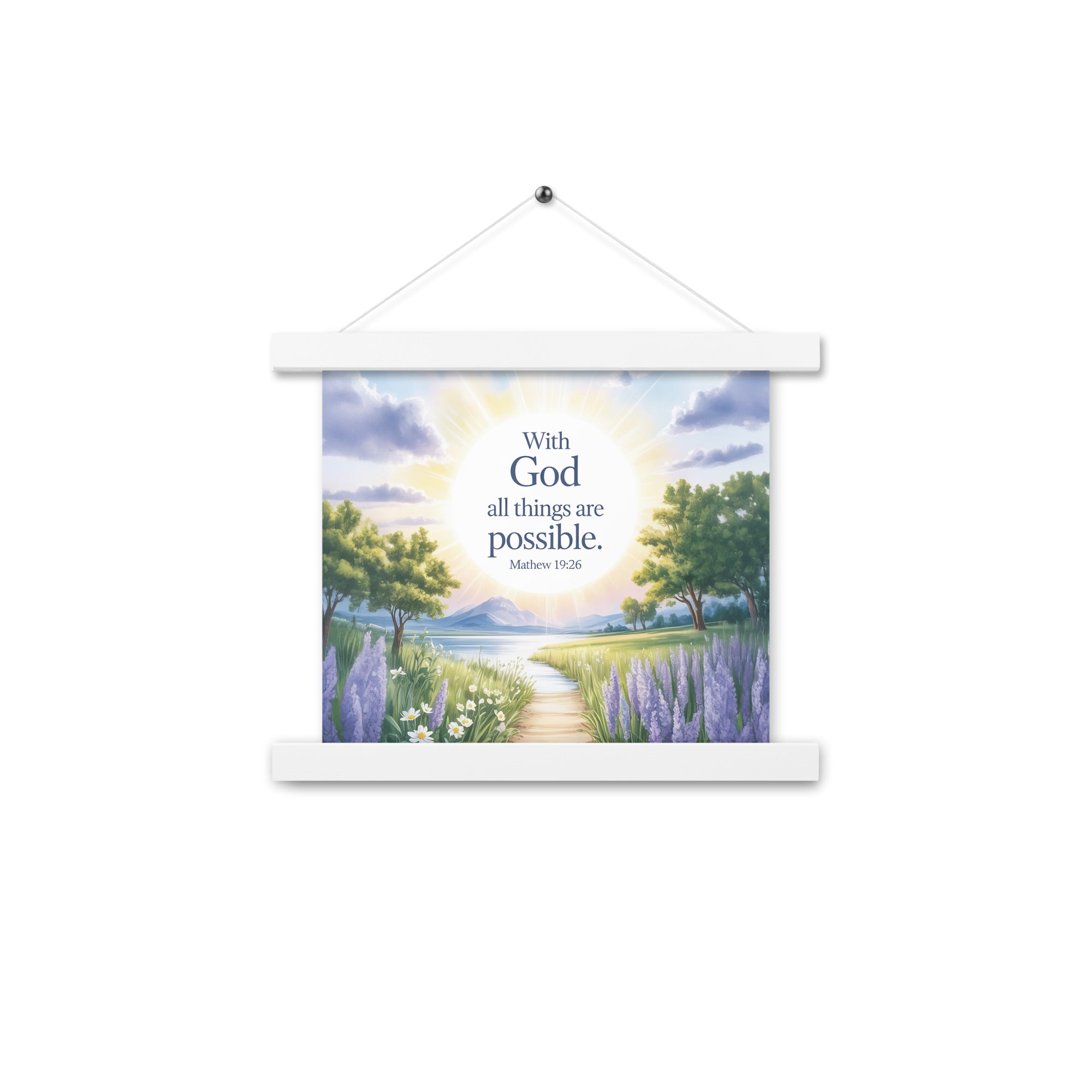 Matthew 19:26 Bible Verse Looking at Enhanced Matte Paper Poster With Hanger White 10″×10″