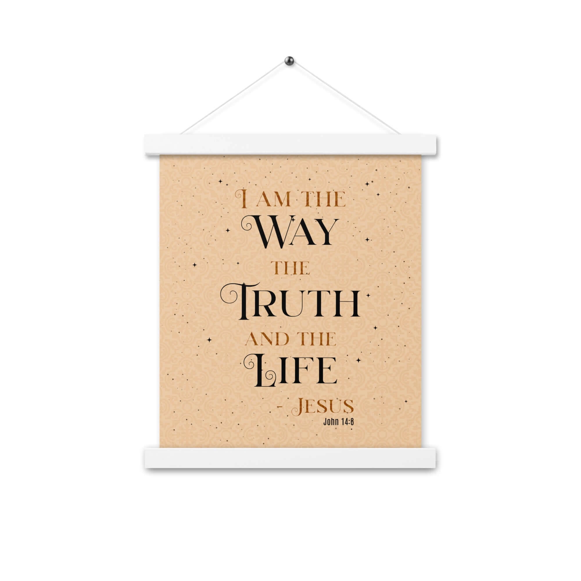 John 14:6 Bible Verse, Color Text Brown Background Enhanced Matte Paper Poster With Hanger Wall Art