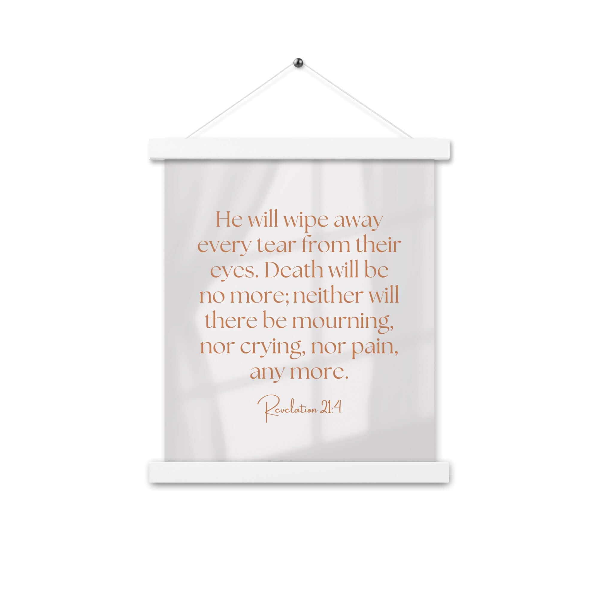 Revelation 21:4 Bible Verse, He will wipe Enhanced Matte Paper Poster With Hanger Wall Art