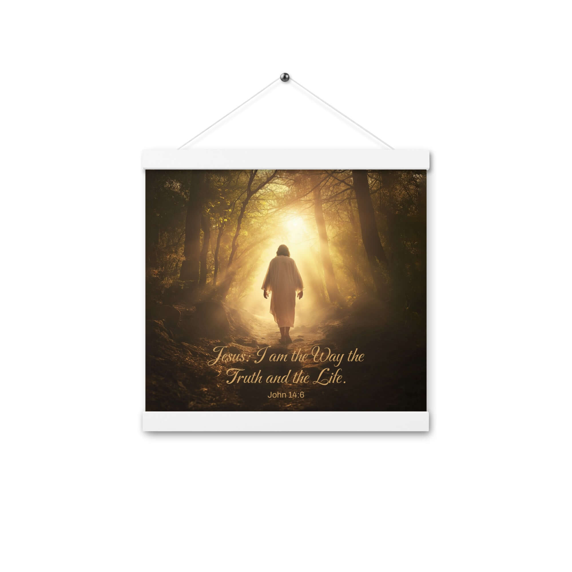 John 14:6 Bible Verse, Forest Image Enhanced Matte Paper Poster With Hanger Wall Art White 12″×12″
