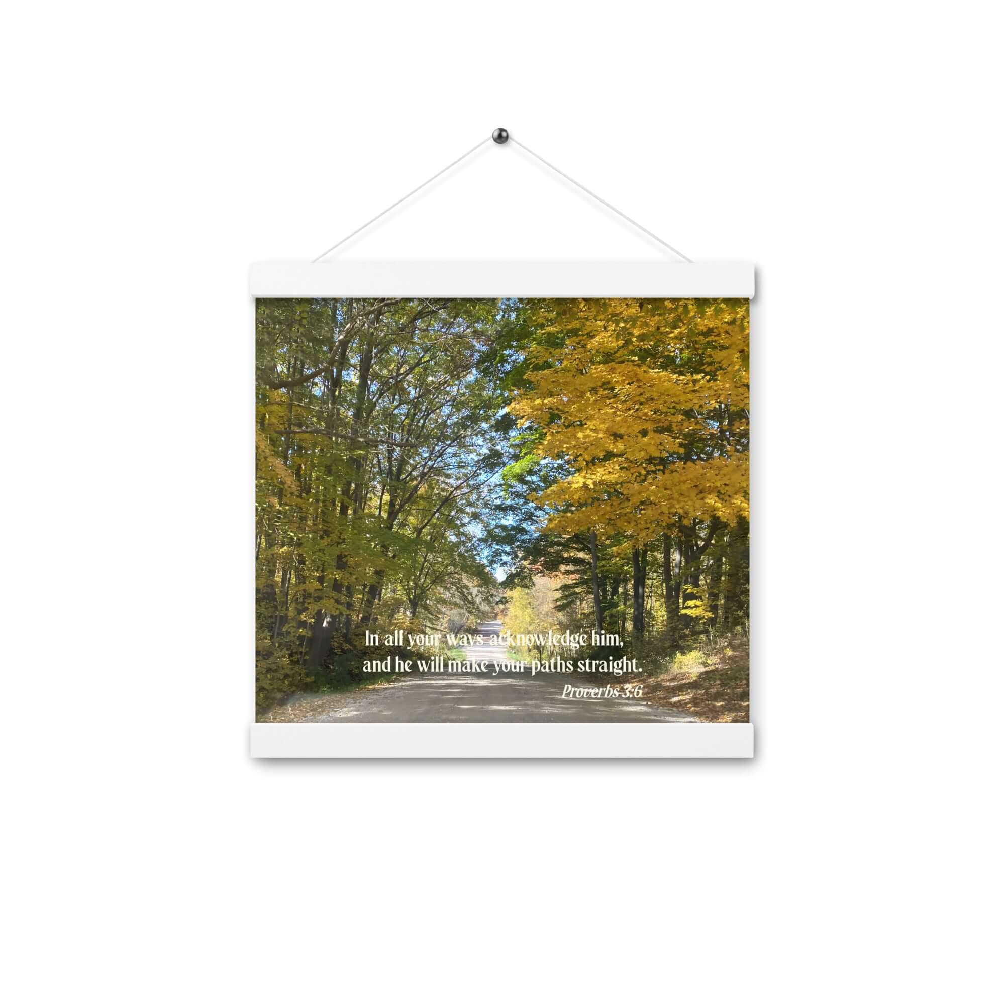Proverbs 3:6 Bible Verse, Fall Road Enhanced Matte Paper Poster With Hanger Wall Art White 12″×12″