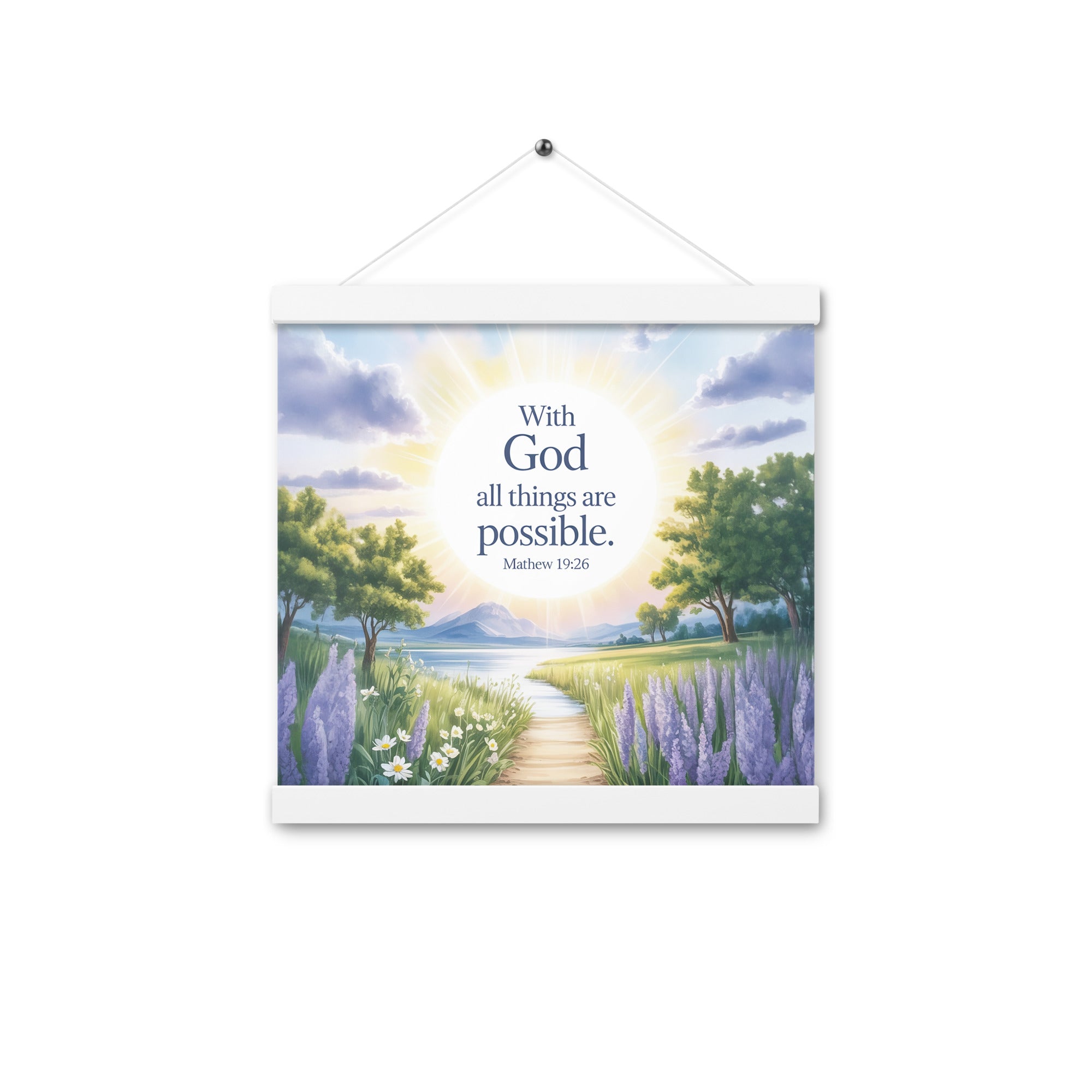 Matthew 19:26 Bible Verse Looking at Enhanced Matte Paper Poster With Hanger White 12″×12″
