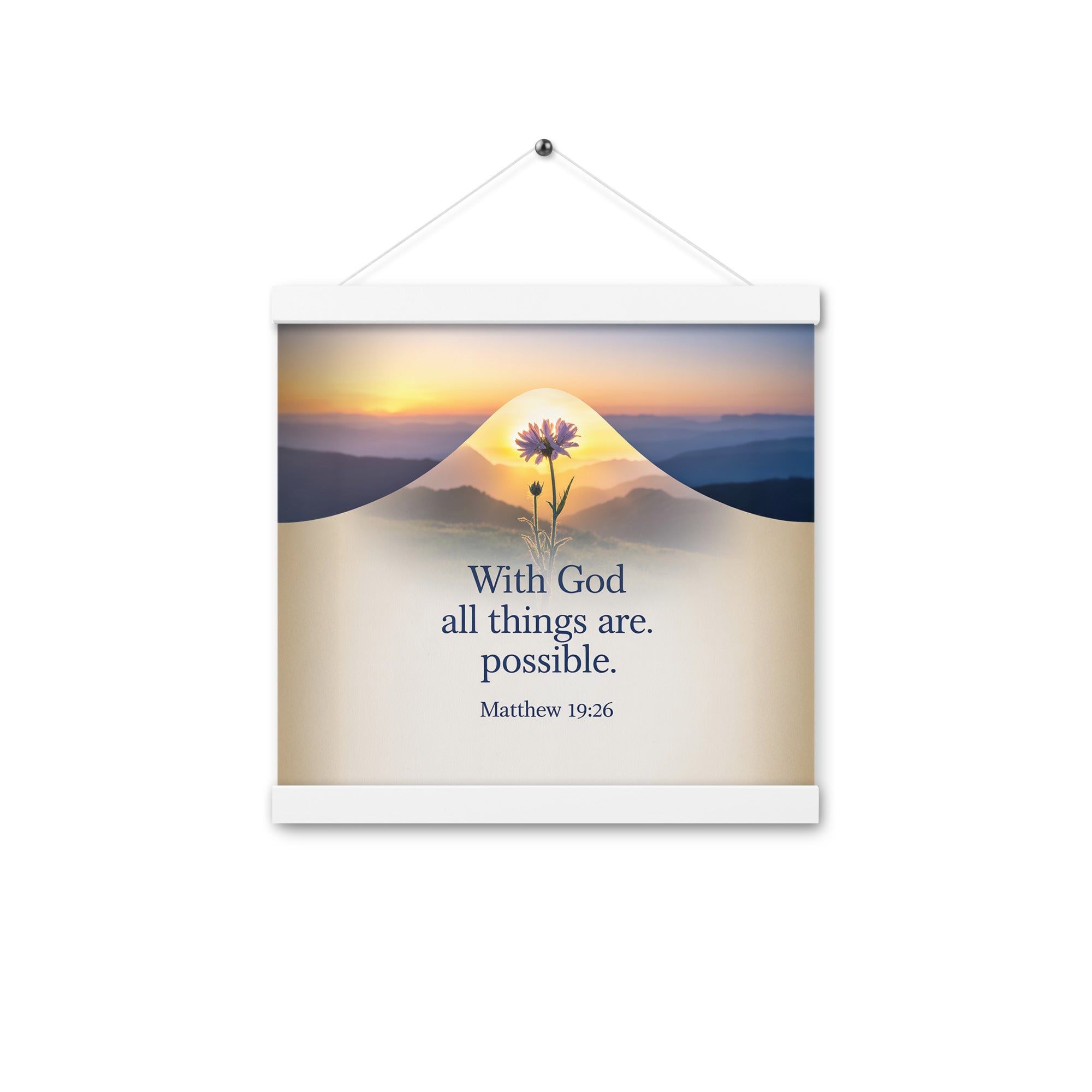 Matthew 19:26 Bible Verse at them Enhanced Matte Paper Poster With Hanger White 12″×12″