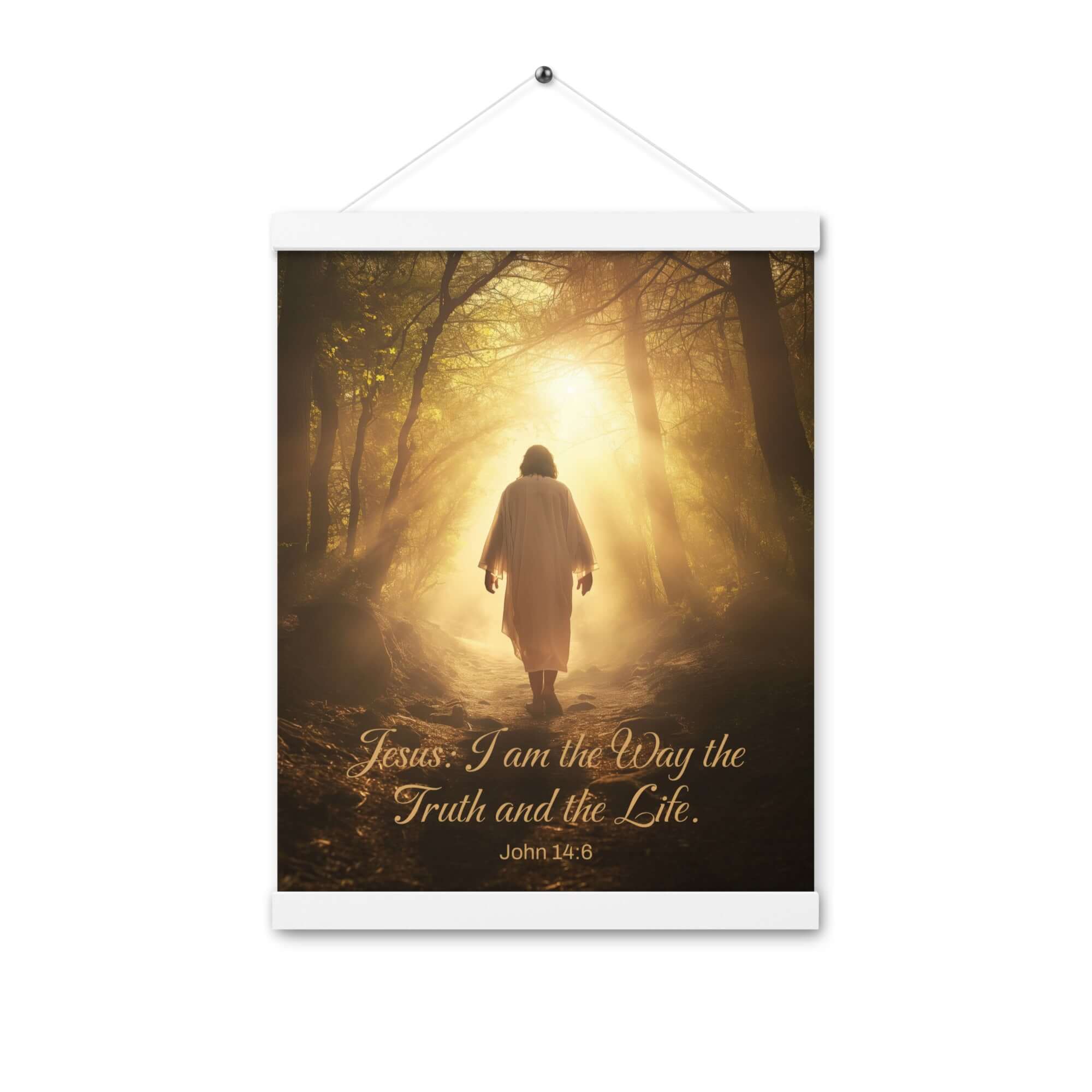 John 14:6 Bible Verse, Forest Image Enhanced Matte Paper Poster With Hanger Wall Art White 12″×16″