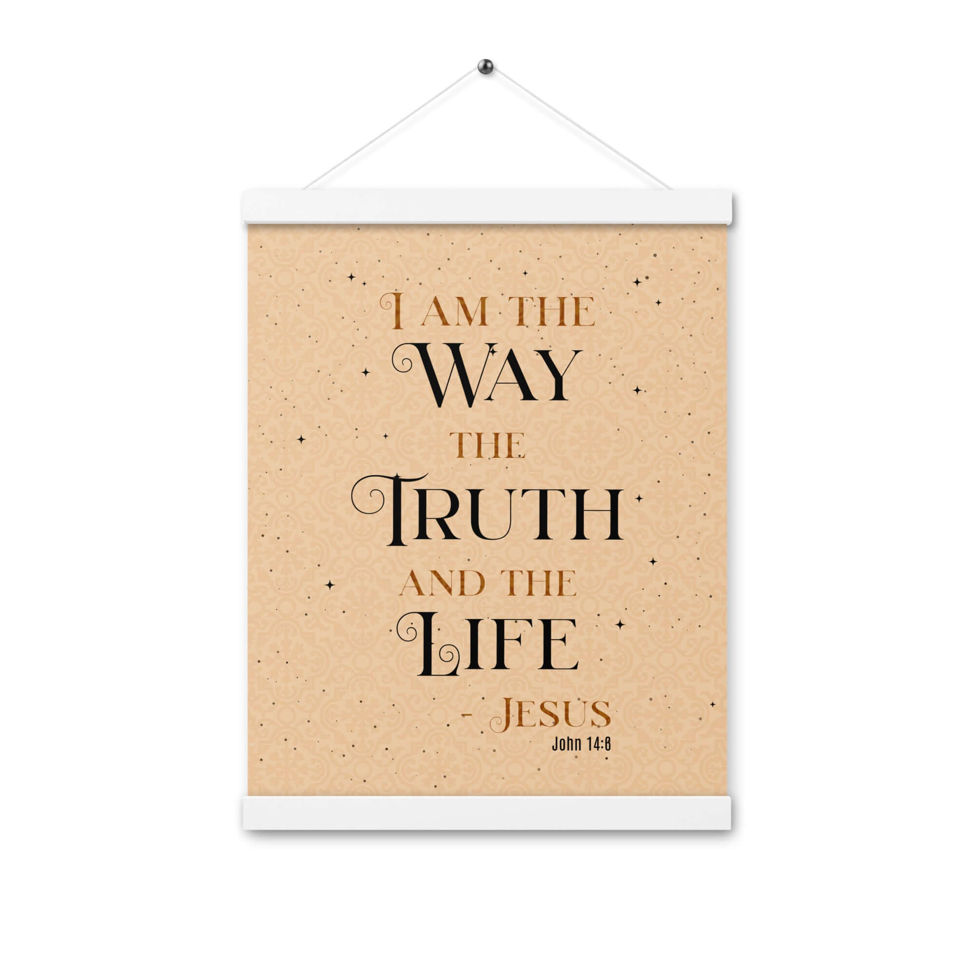 John 14:6 Bible Verse, Color Text Brown Background Enhanced Matte Paper Poster With Hanger Wall Art White 12″×16″