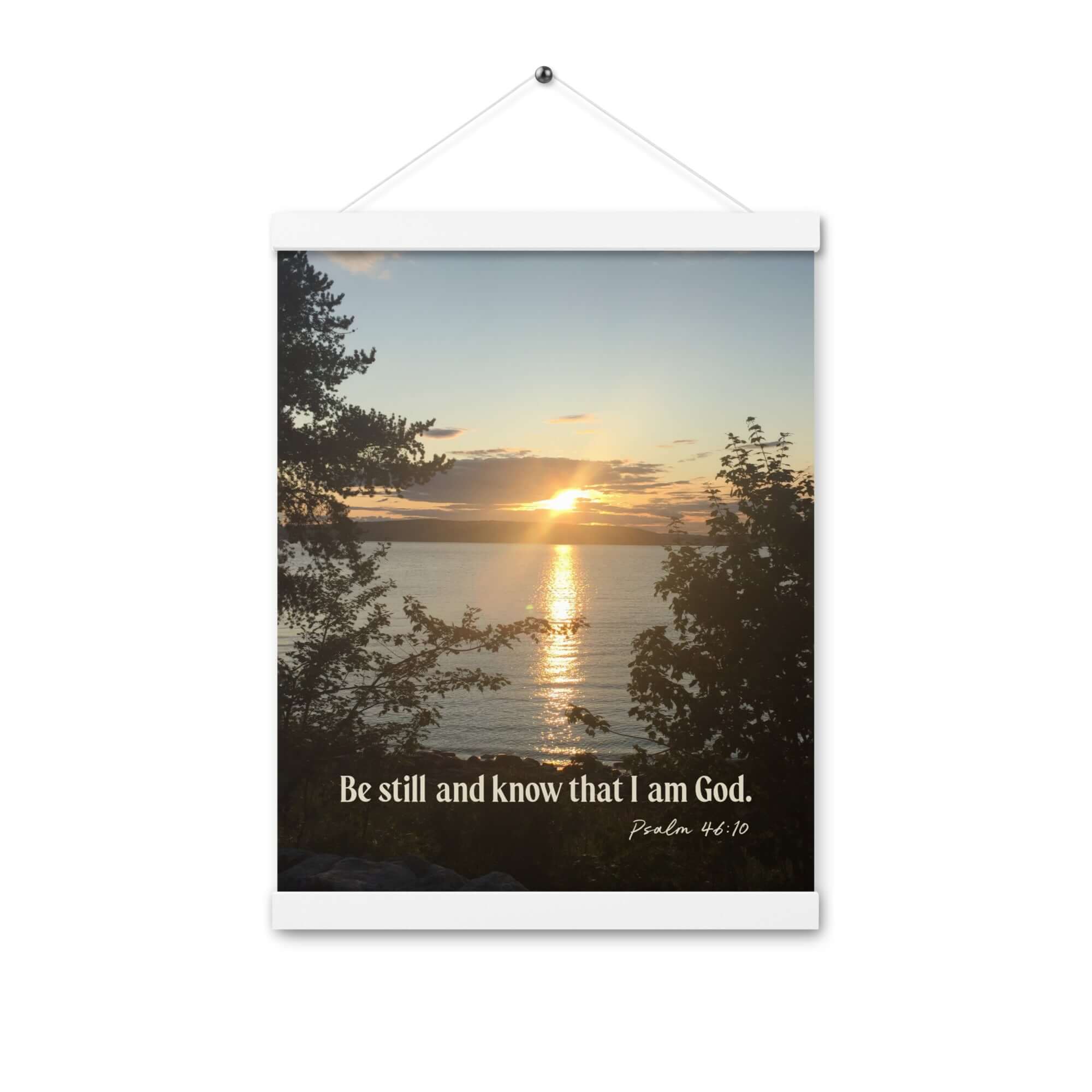 Psalm 46:10 Bible Verse, Sunset Glory Enhanced Matte Paper Poster With Hanger Wall Art White 12″×16″