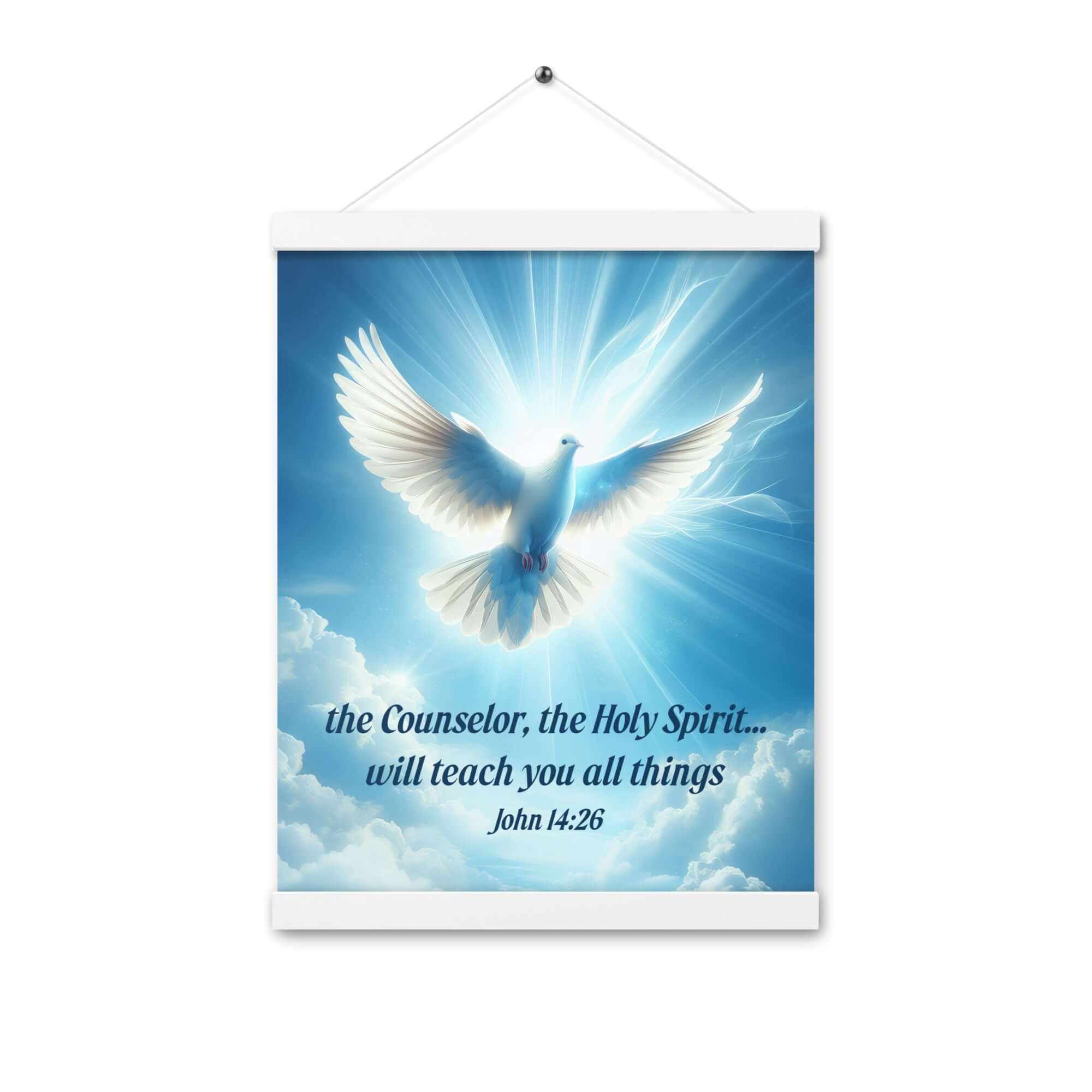 John 14:26 Bible Verse, Holy Spirit Dove Enhanced Matte Paper Poster With Hanger Wall Art White 12″×16″