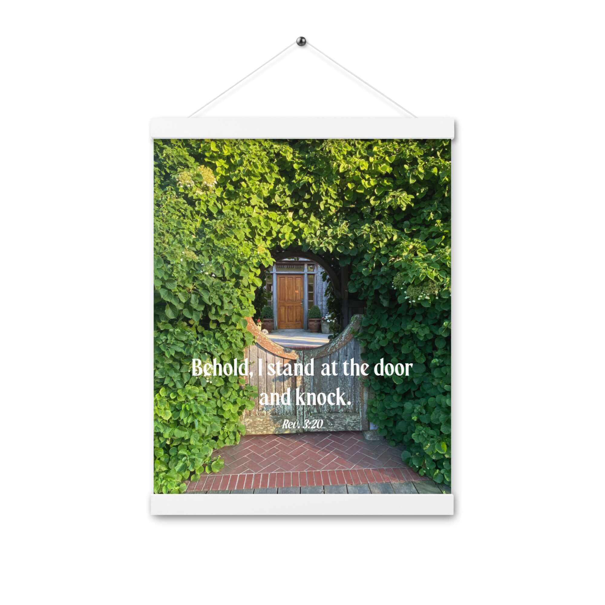 Revelation 3:20 Bible Verse, Garden Doorway Enhanced Matte Paper Poster With Hanger Wall Art White 12″×16″