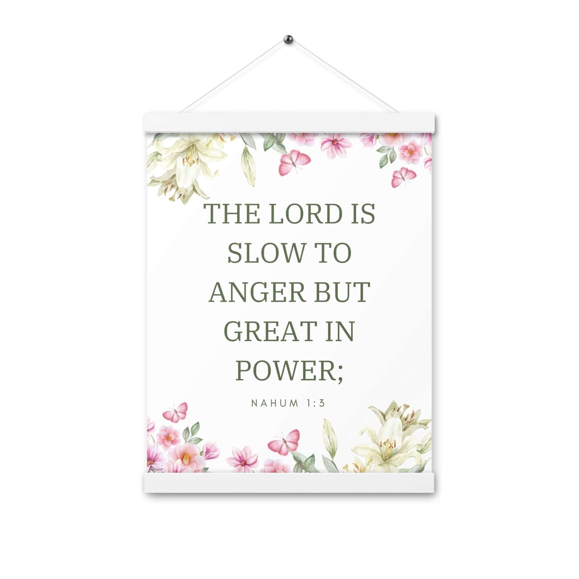 Nahum 1:3 Bible Verse, slow to anger Enhanced Matte Paper Poster With Hanger Wall Art White 12″×16″