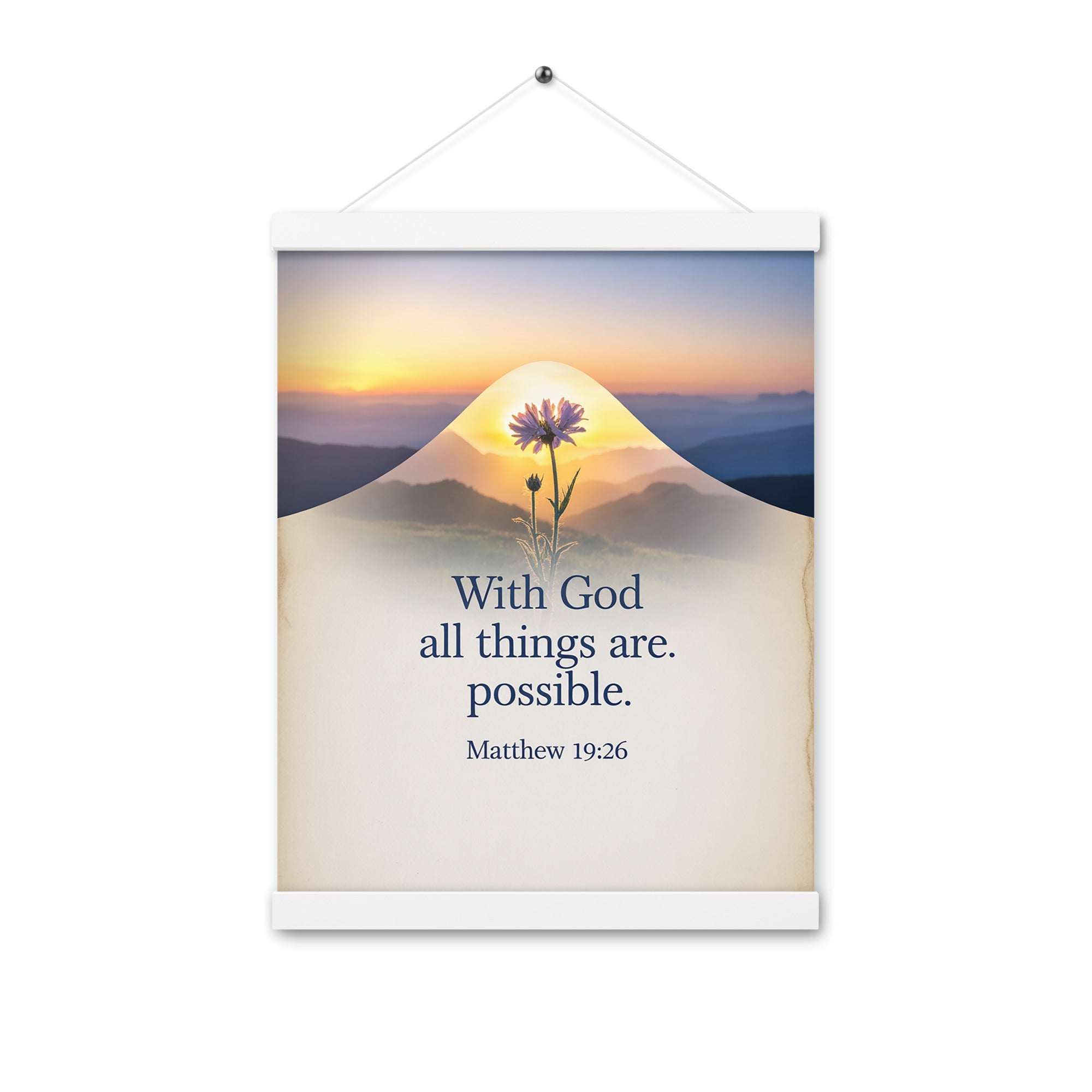 Matthew 19:26 Bible Verse at them Enhanced Matte Paper Poster With Hanger White 12″×16″