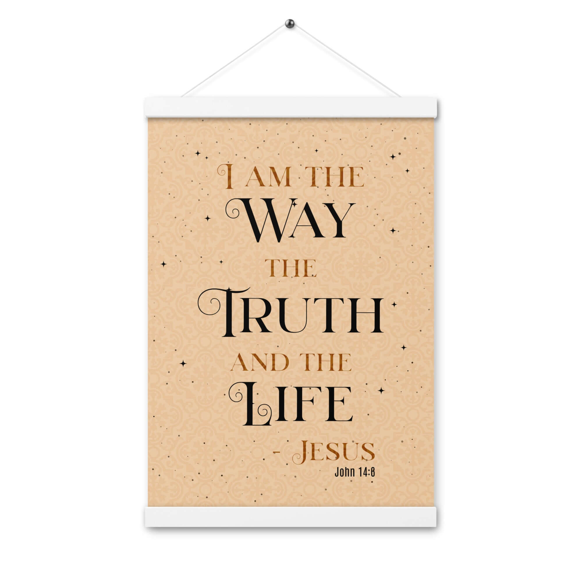 John 14:6 Bible Verse, Color Text Brown Background Enhanced Matte Paper Poster With Hanger Wall Art