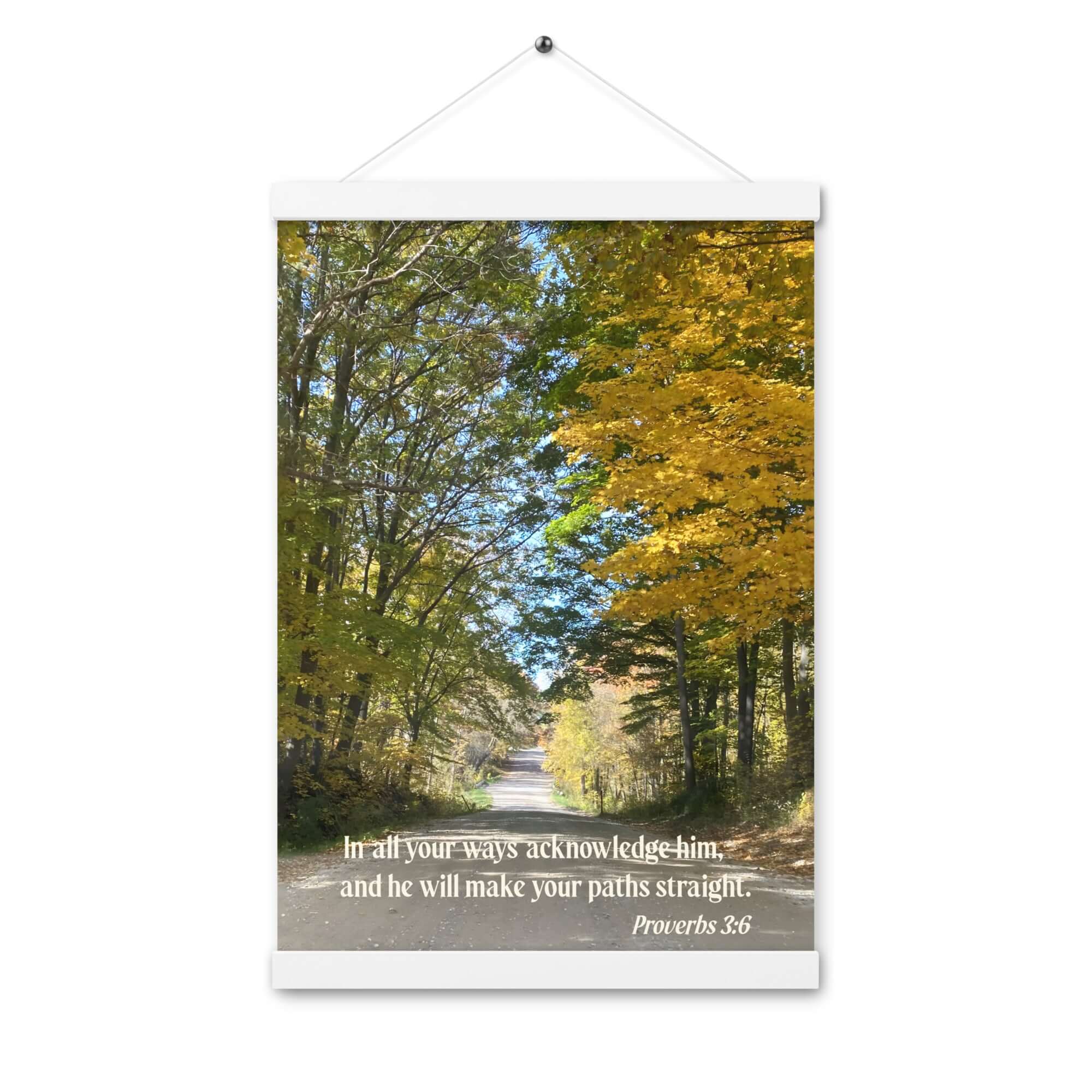 Proverbs 3:6 Bible Verse, Fall Road Enhanced Matte Paper Poster With Hanger Wall Art