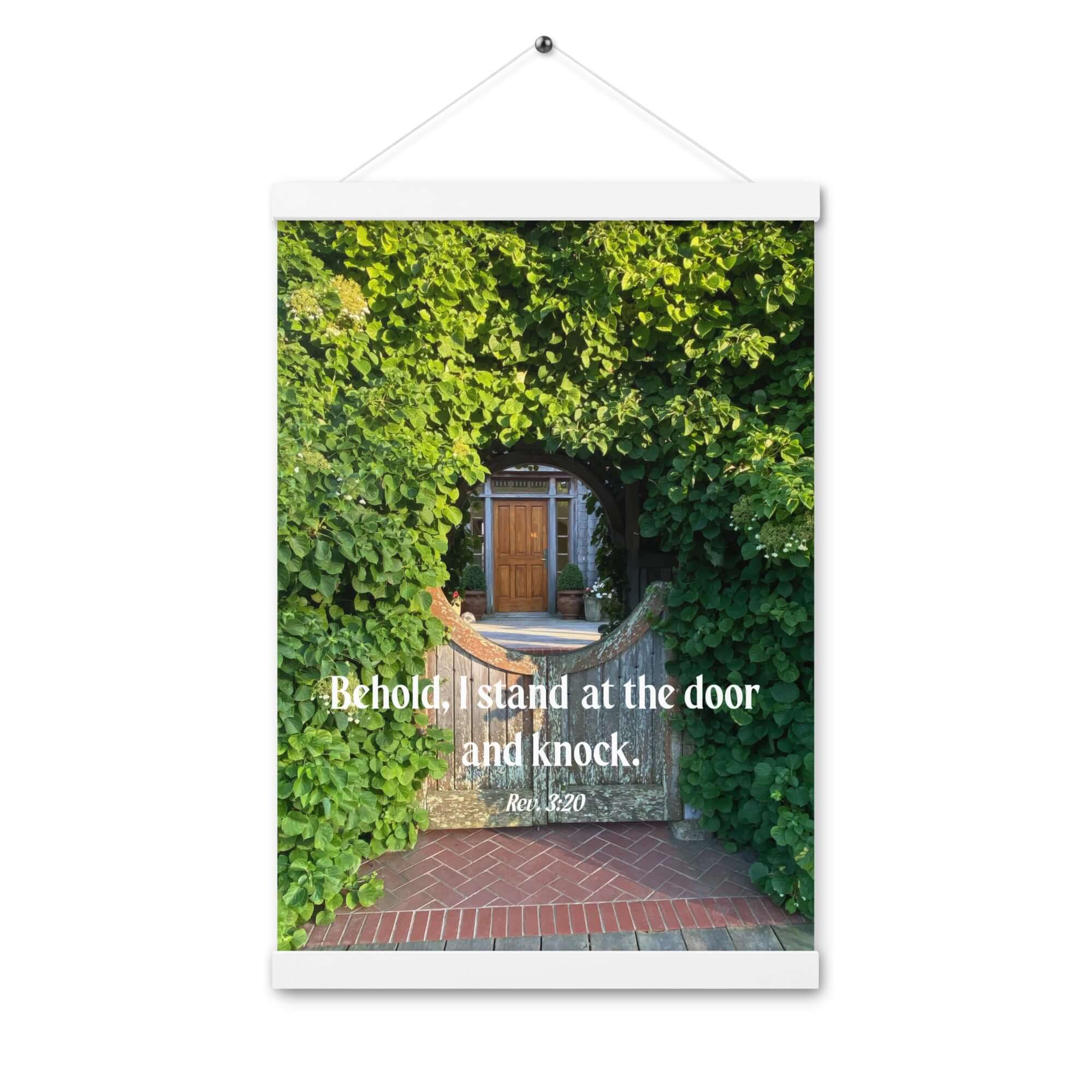 Revelation 3:20 Bible Verse, Garden Doorway Enhanced Matte Paper Poster With Hanger Wall Art