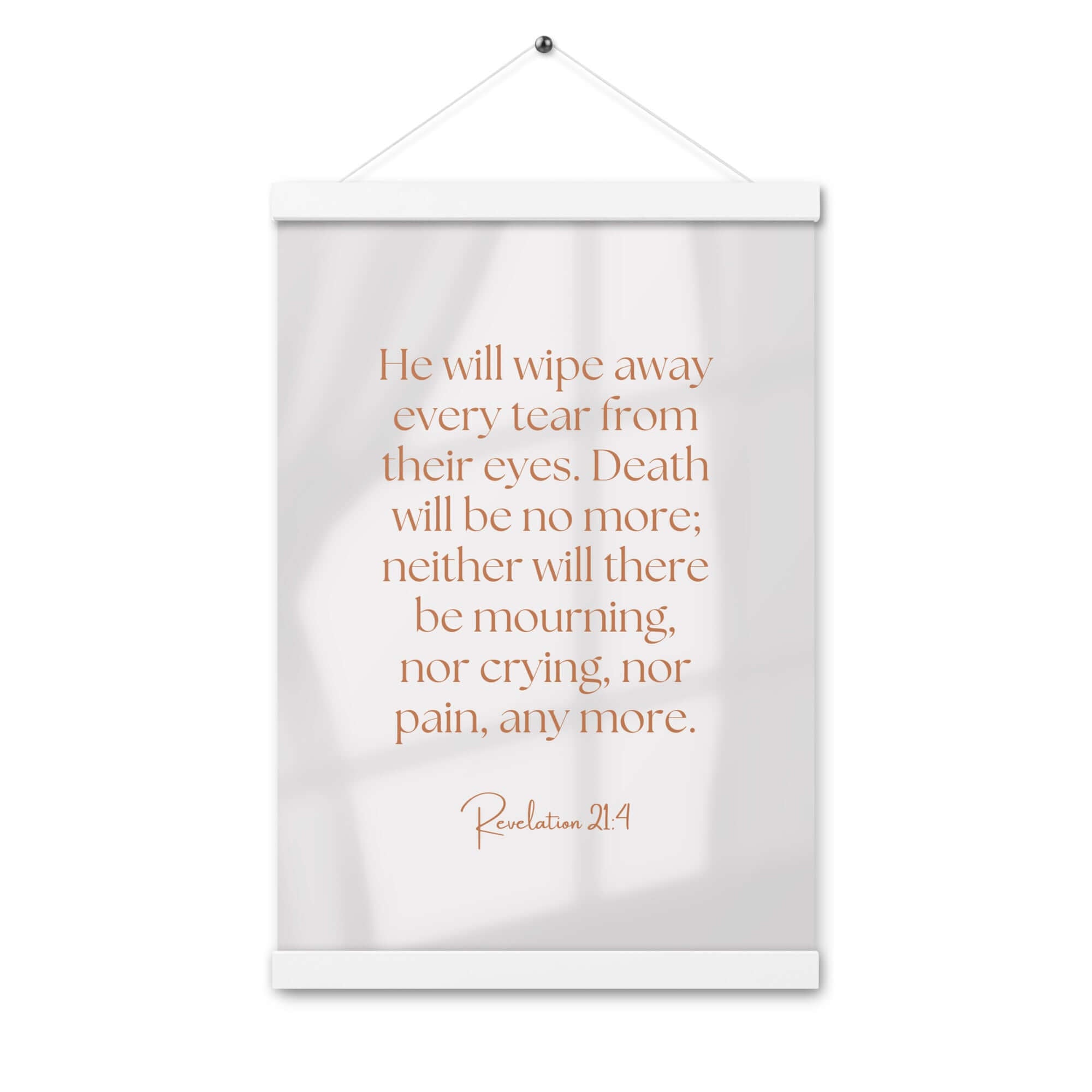 Revelation 21:4 Bible Verse, He will wipe Enhanced Matte Paper Poster With Hanger Wall Art