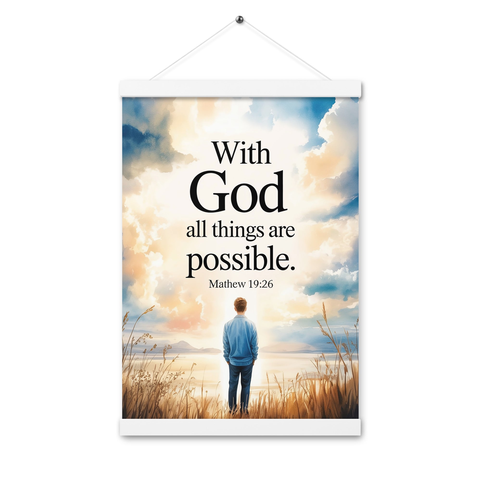 Matthew 19:26 Bible Verse Jesus Enhanced Matte Paper Poster With Hanger